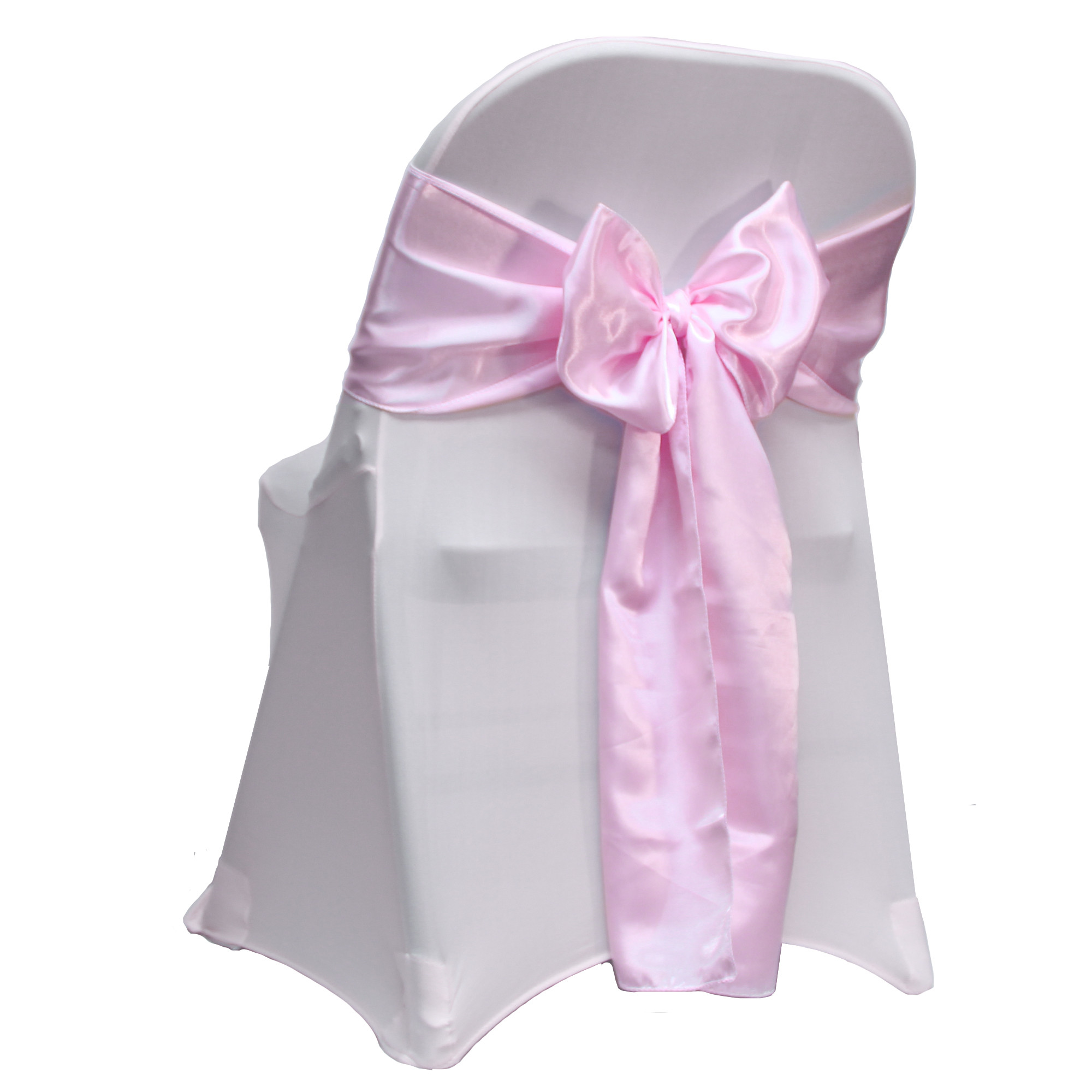 pink satin sashes on a folding chair