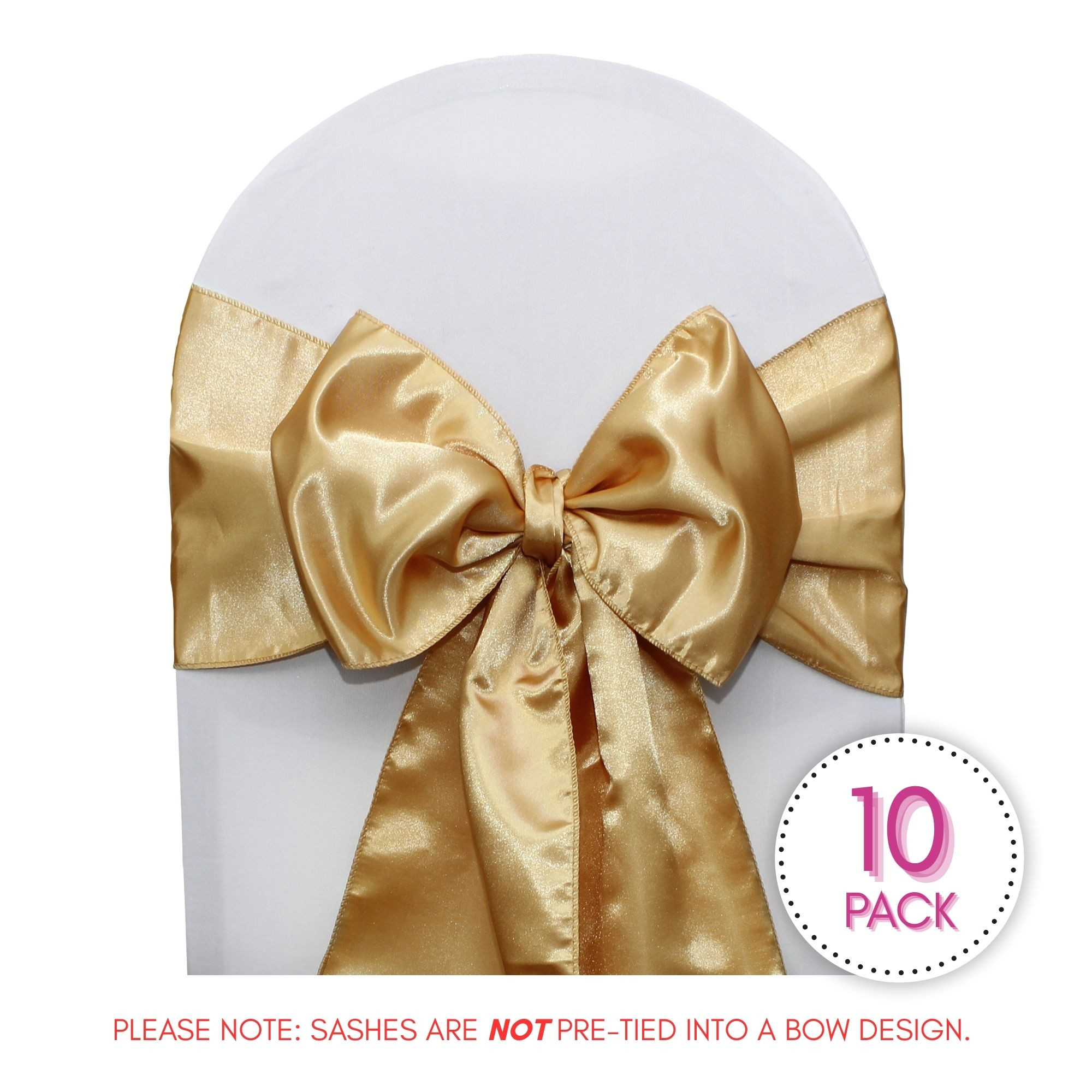 10 Pack Satin Sashes Gold