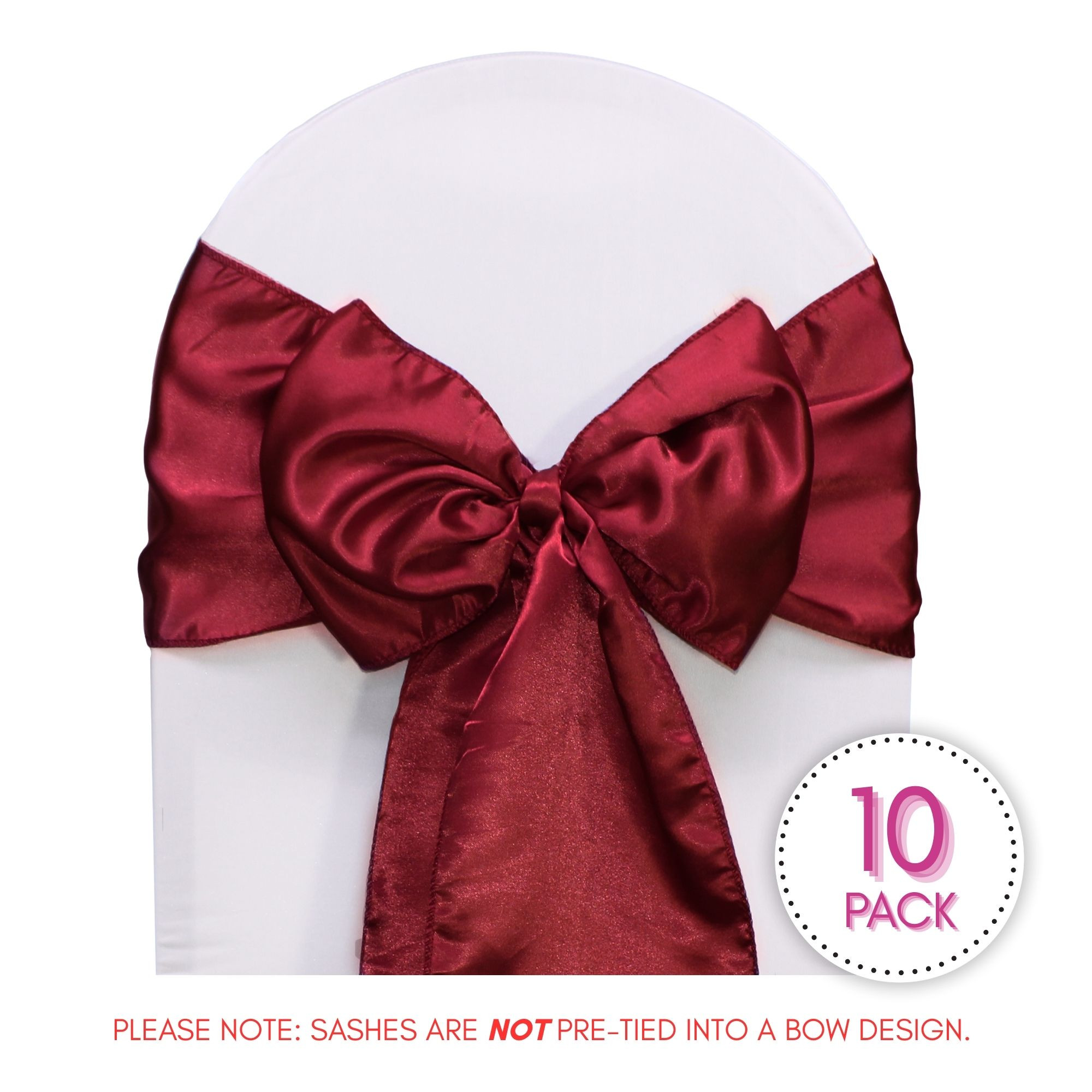 10 Pack Satin Sashes Dark Red