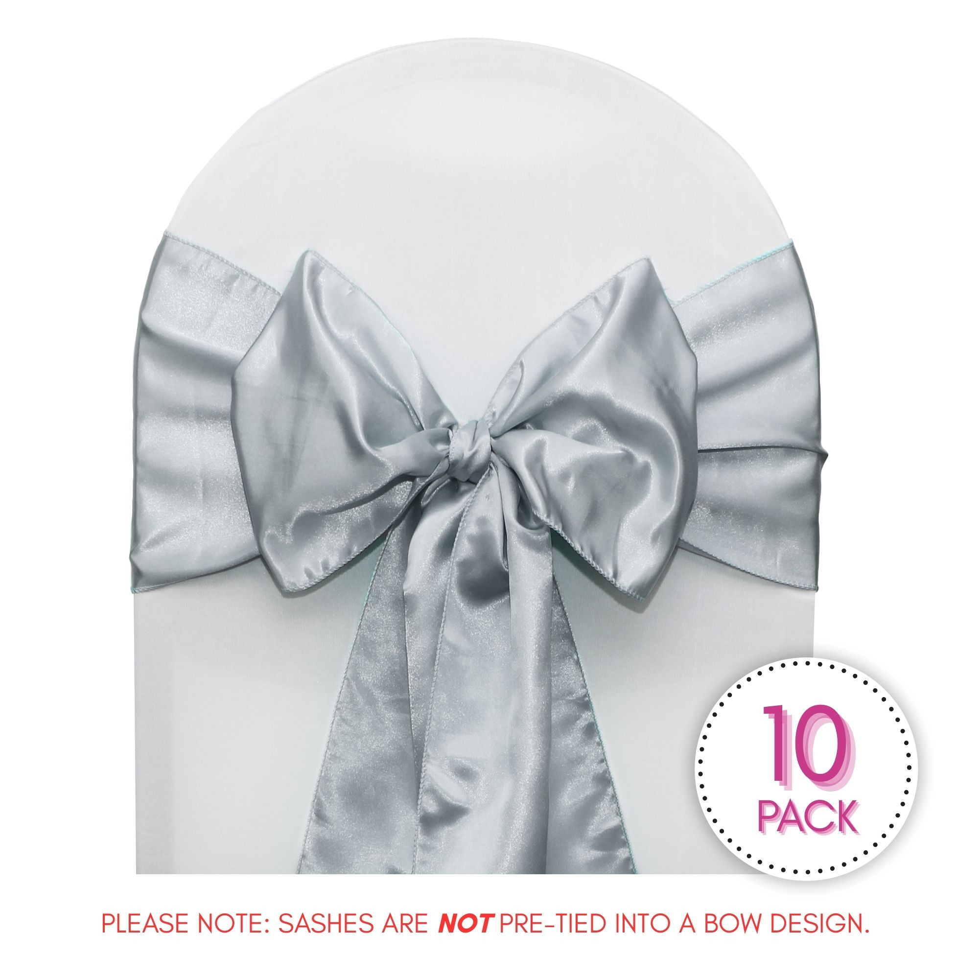 10 Pack Satin Sashes Silver