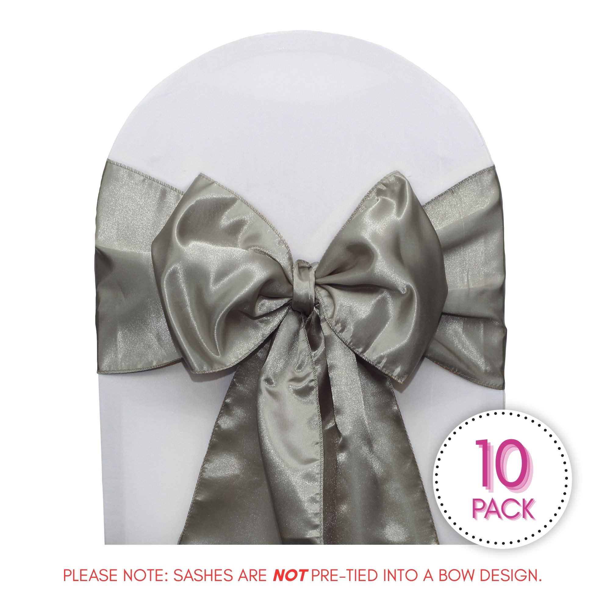 10 Pack Satin Sashes Dark Silver / Platinum