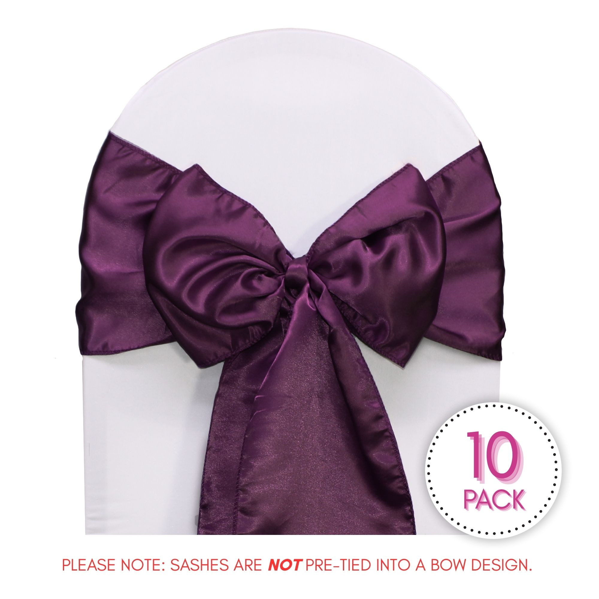 10 Pack Satin Sashes Eggplant