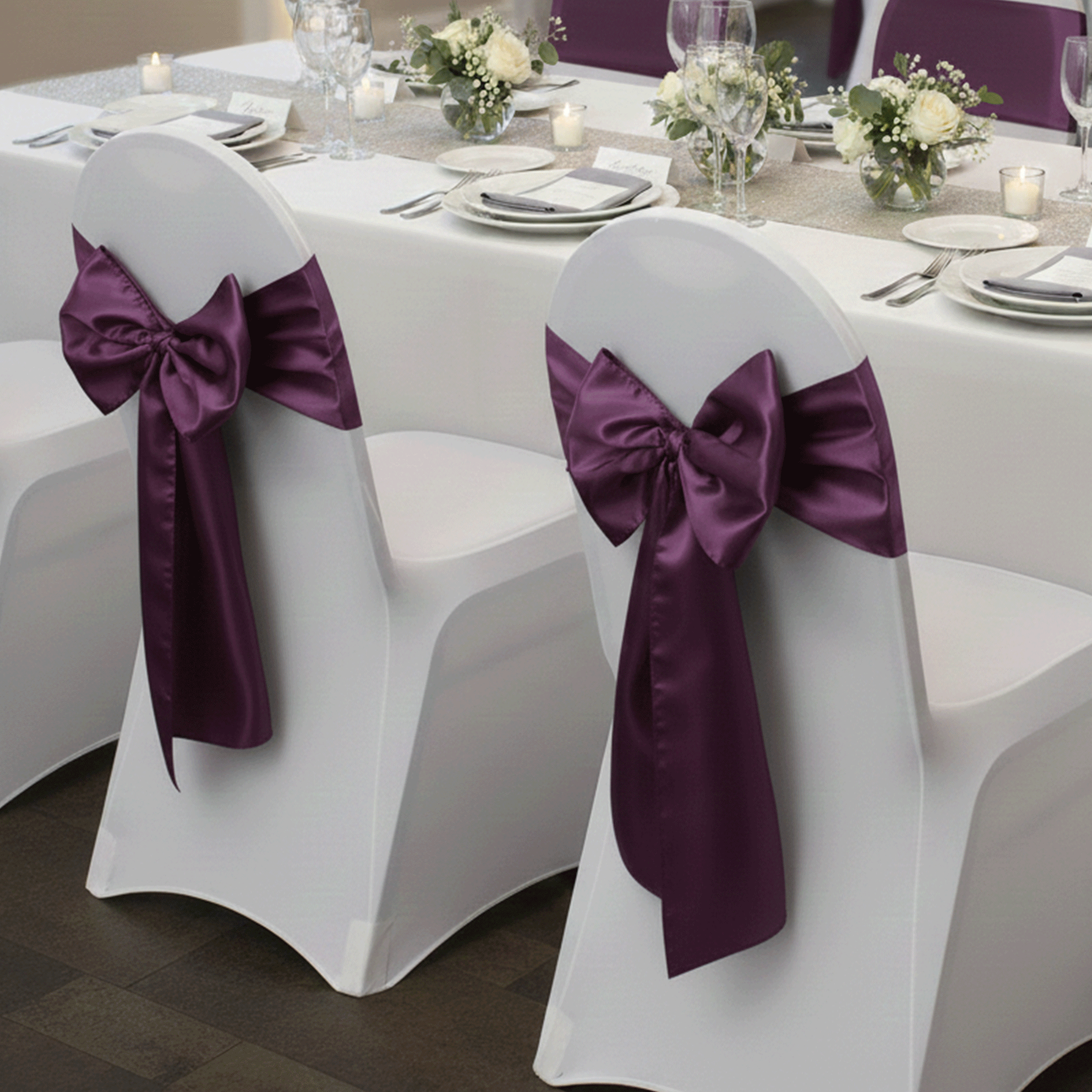 eggplant satin sashes for weddings, parties, and holidays