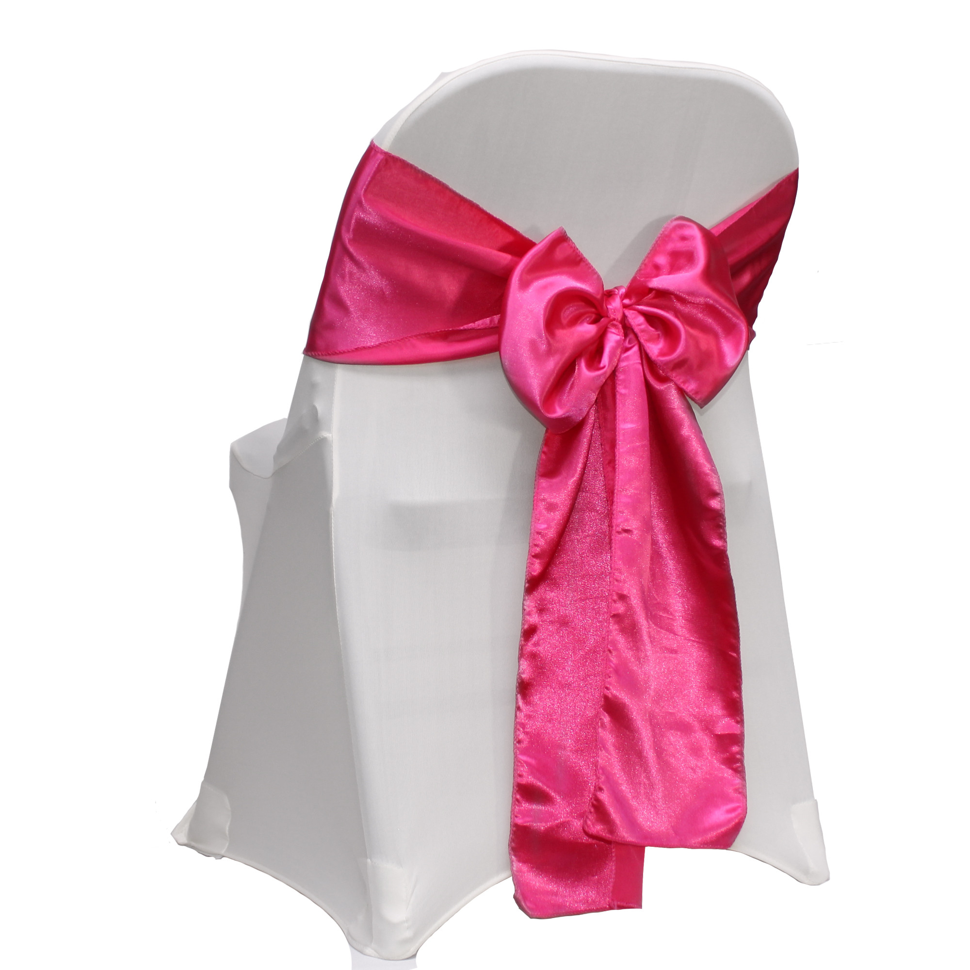 fuchsia satin sashes on folding chairs