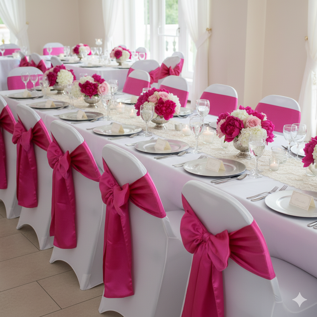 fuchsia satin sashes for weddings, parties and holidays