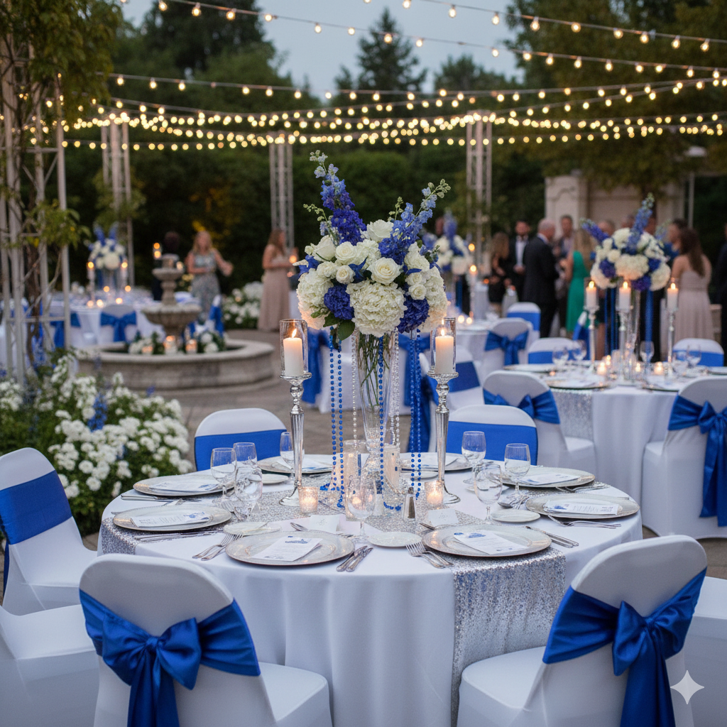 royal blue chairs sashes for weddings, parties and holidays