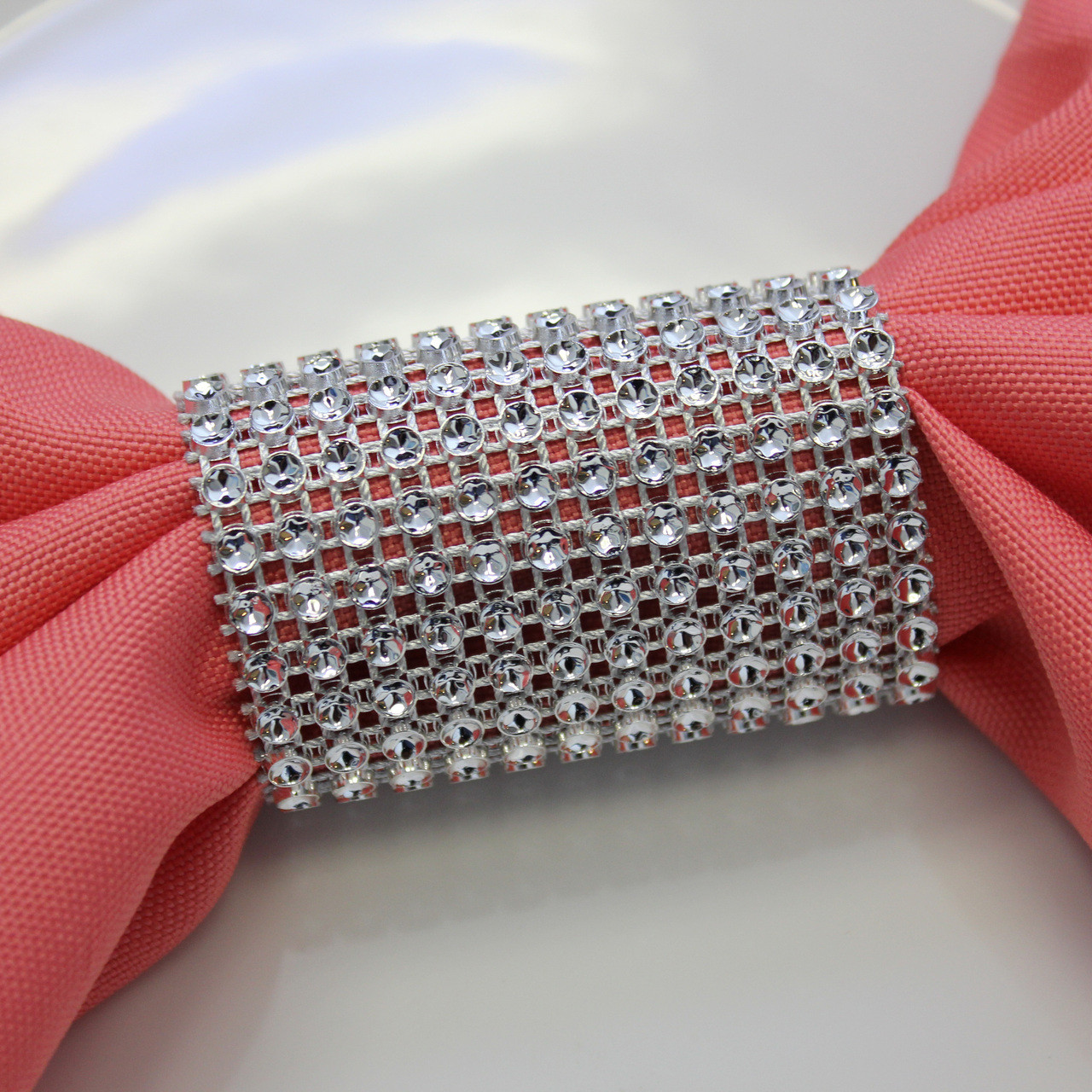 Dazzling Diamond Rhinestone Chair Sash Slips, Napkin Rings Silver