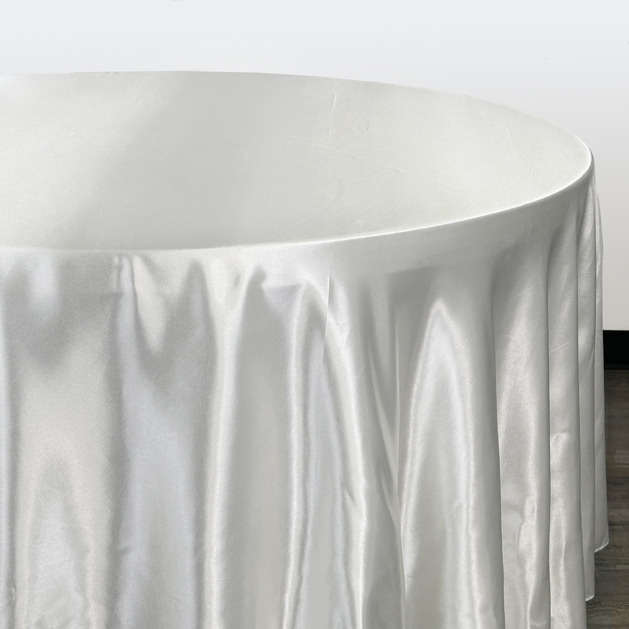 120 inch Round Satin Tablecloths White Side