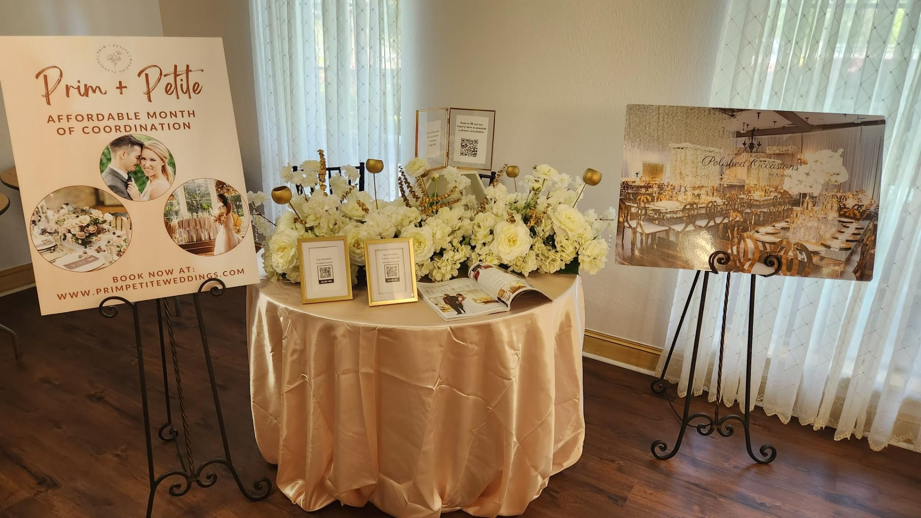 120 inch Round Satin Tablecloths Champagne in use