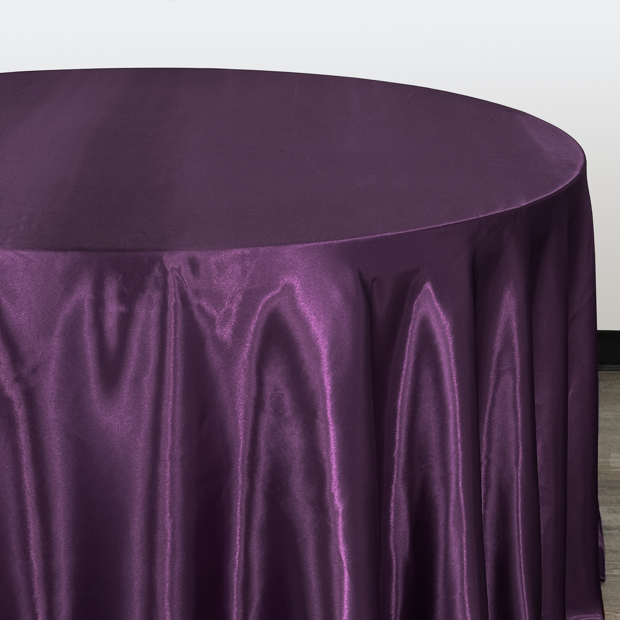 120 Inch Round Satin Tablecloth Eggplant Side