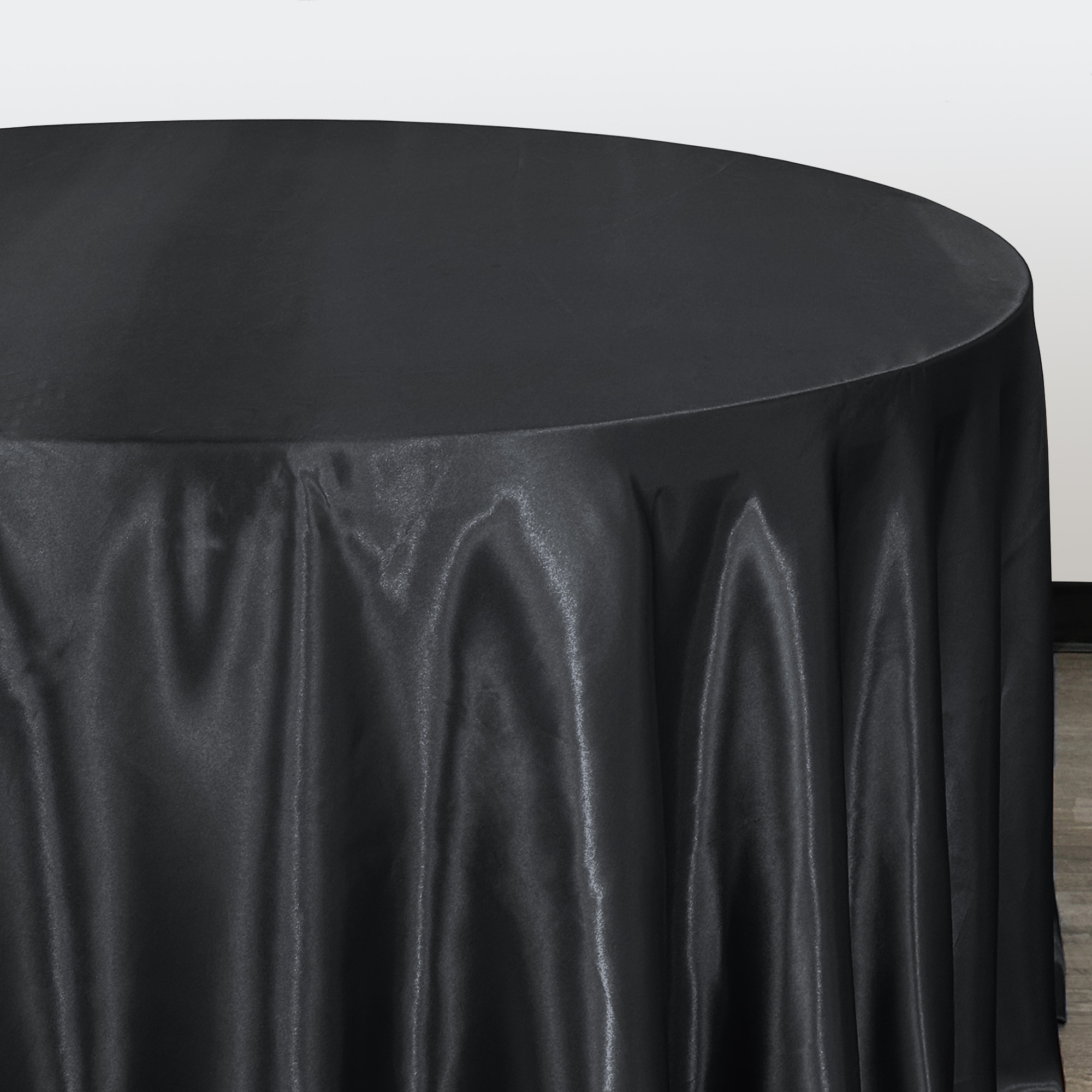 132 Inch Round Satin Tablecloth Black side