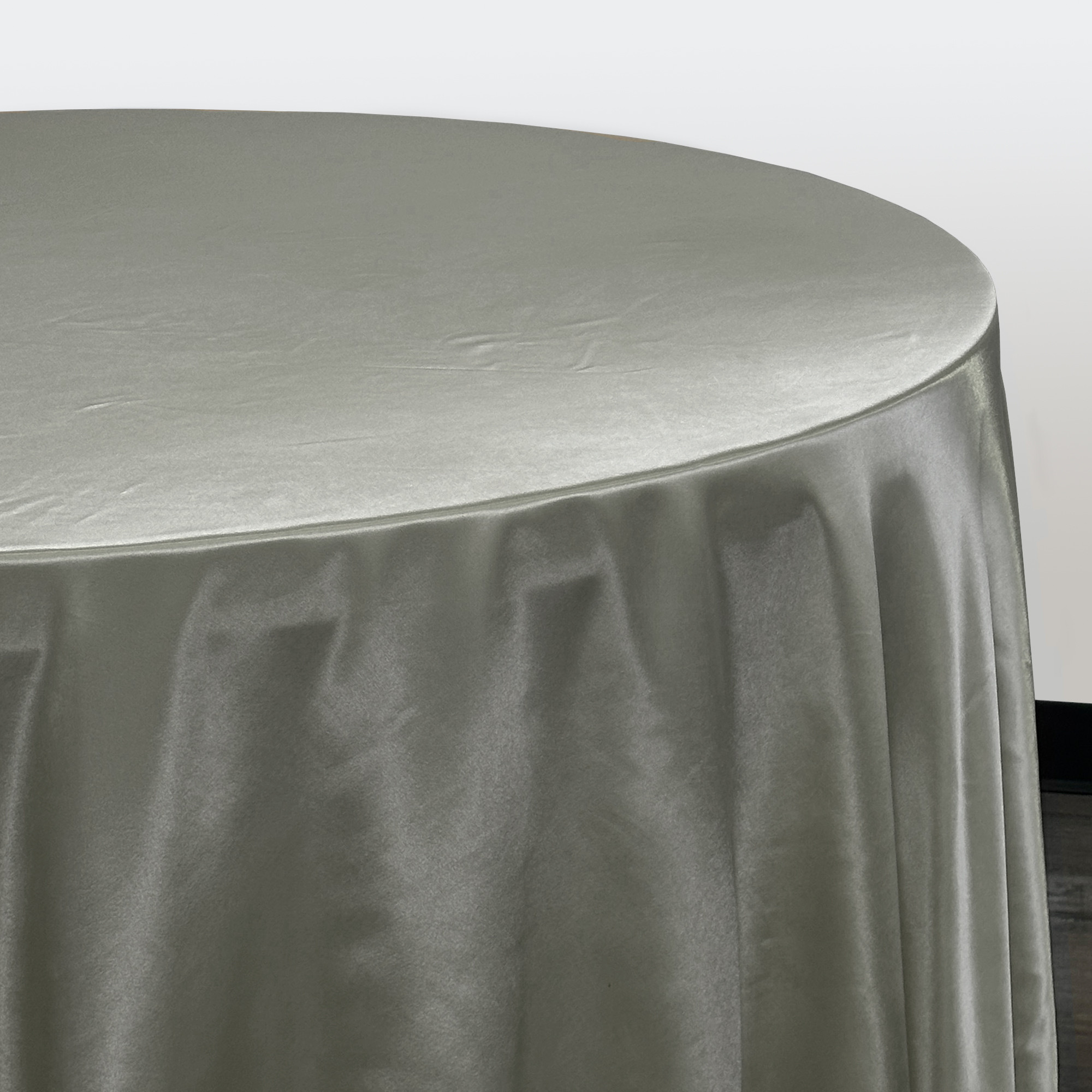 132 inch Round Satin Tablecloths Dark Silver / Platinum side