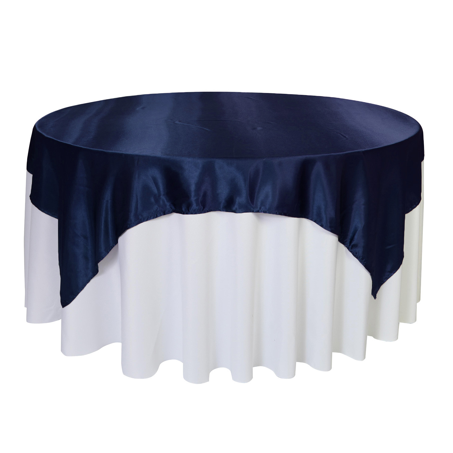 72 inch Square Satin Table Overlays Navy Blue