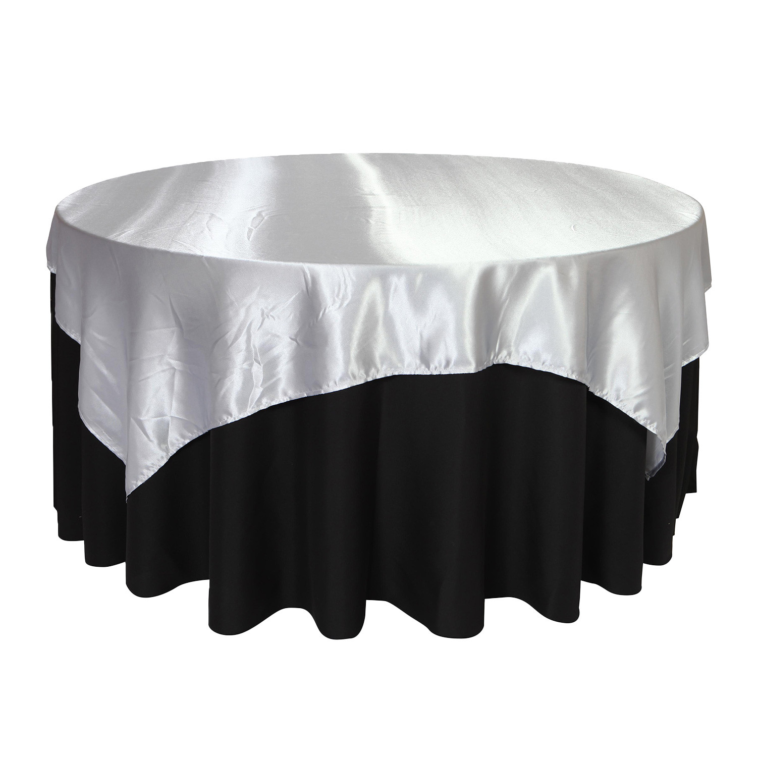 72 inch Square Satin Table Overlays Silver