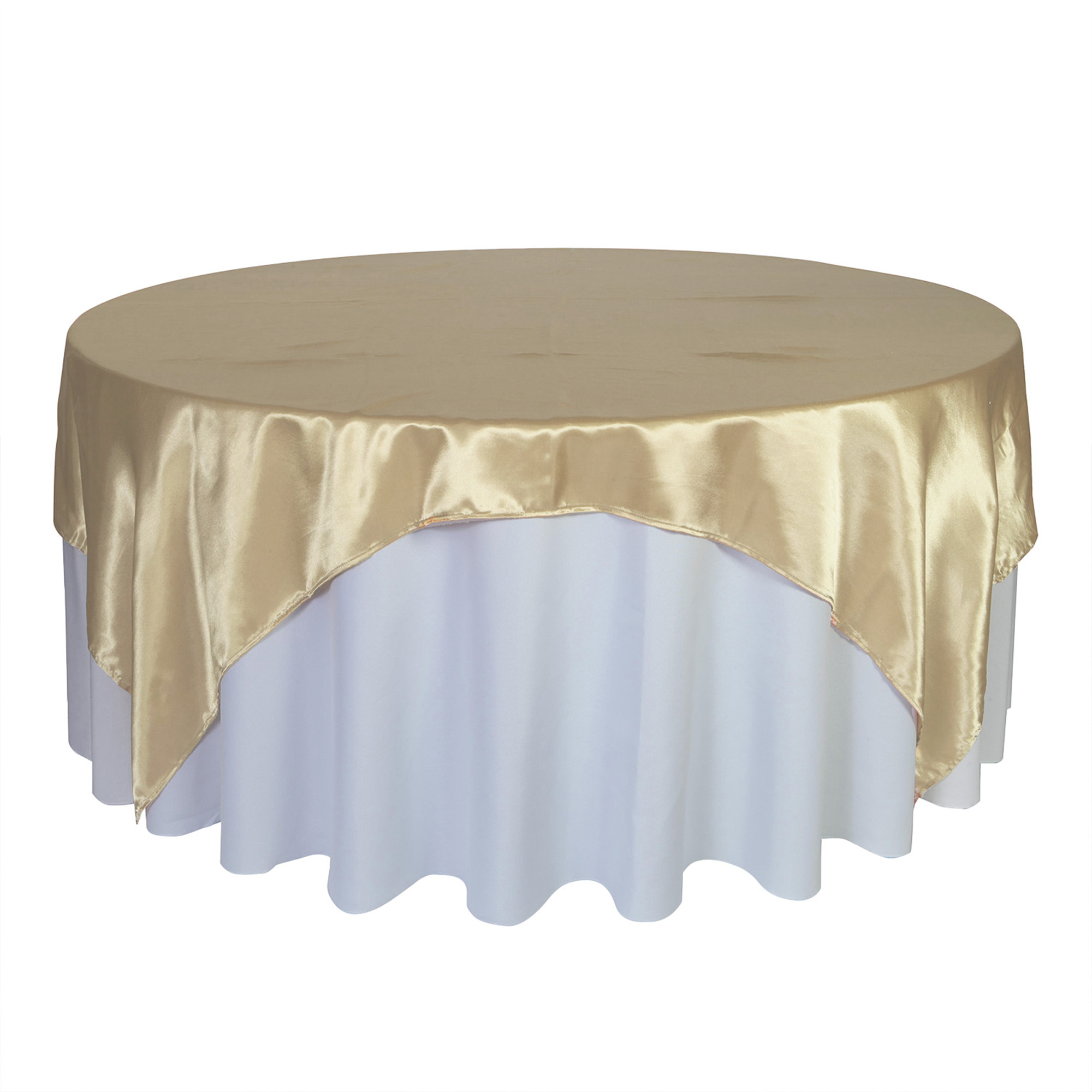 90 inch Square Satin Table Overlays Champagne