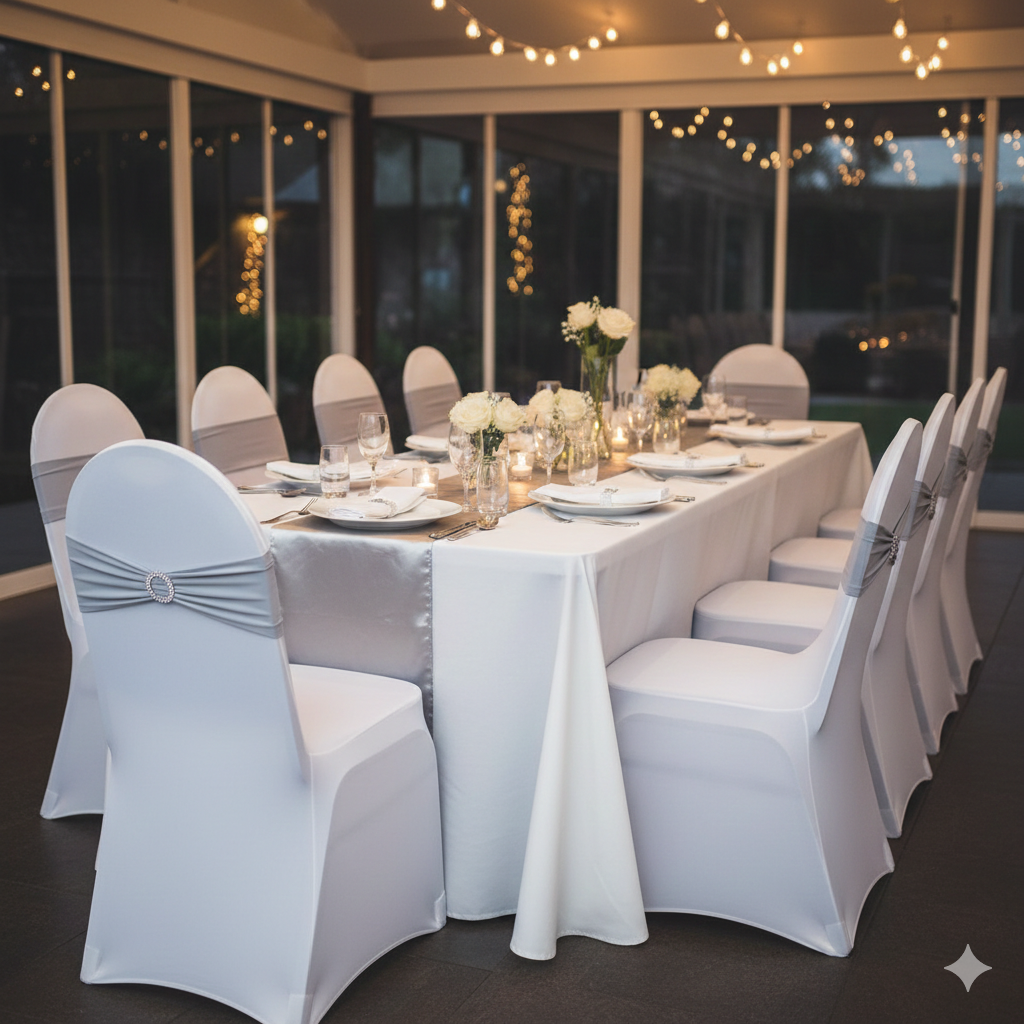 silver spandex chair bands for weddings and events