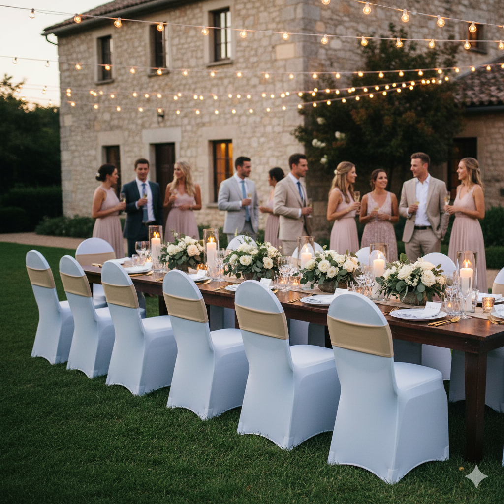 champagne spandex chair bands for weddings and events