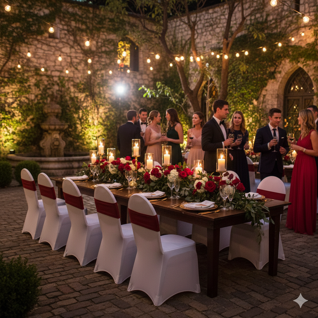 burgundy spandex chair bands for events