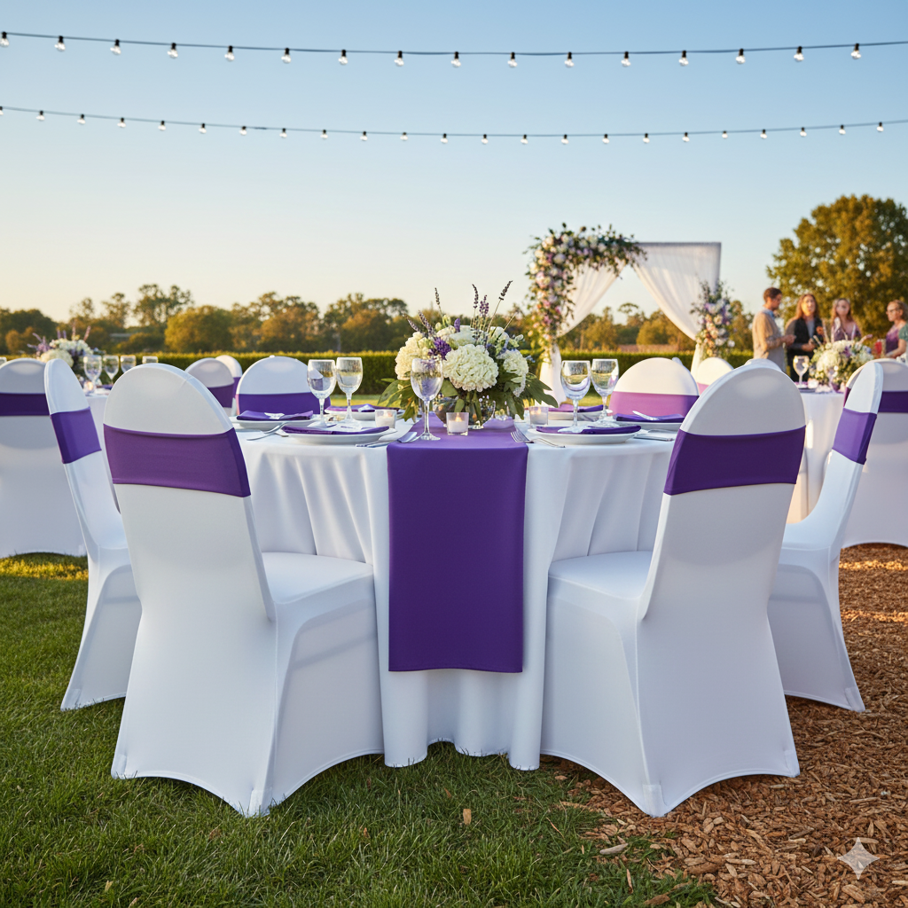 purple spandex chair bands for weddings
