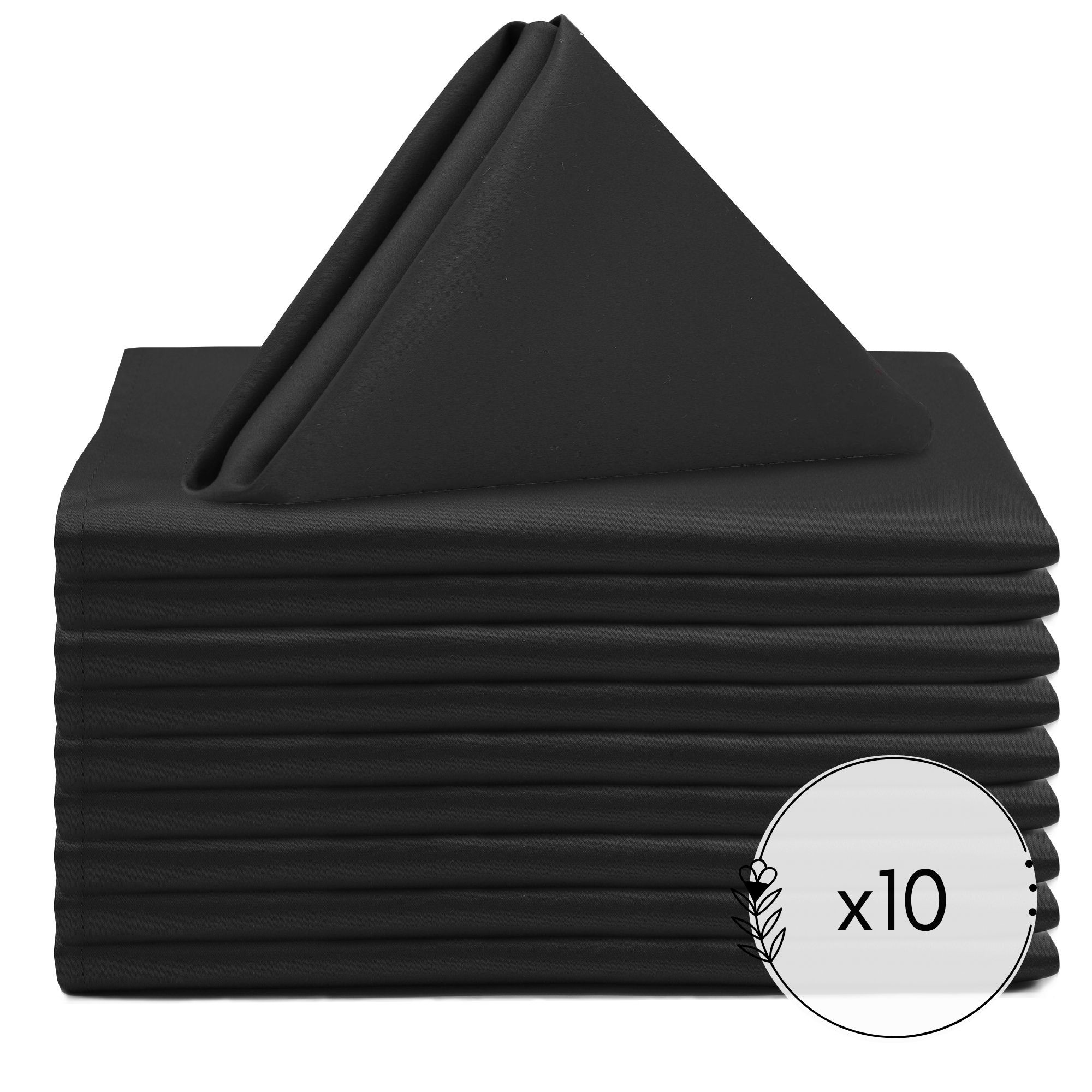 10 Pack 20 Inch L'amour Satin Napkins Black