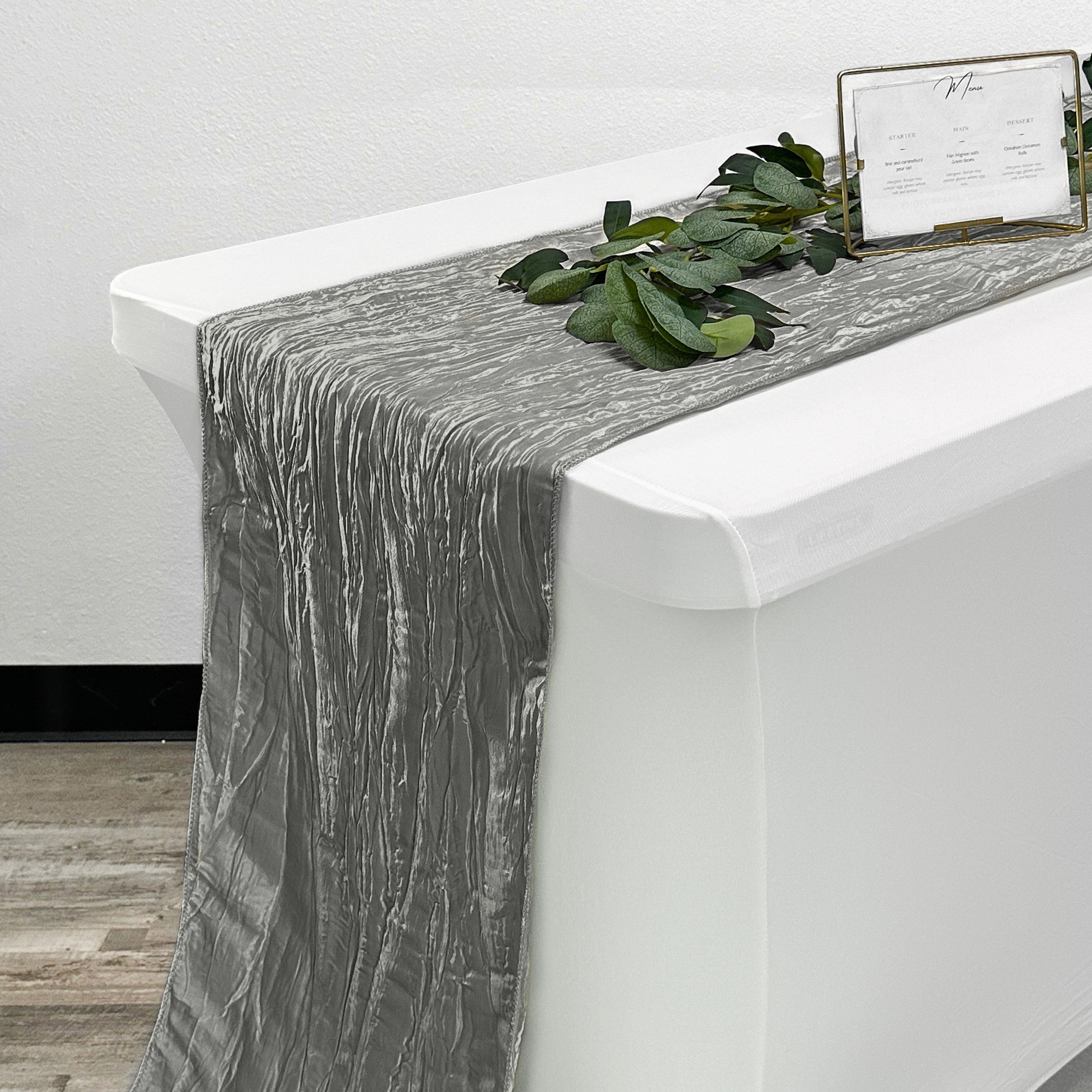 Dark Silver Table Runners, Platinum Crinkle Taffeta Table Runner for Weddings