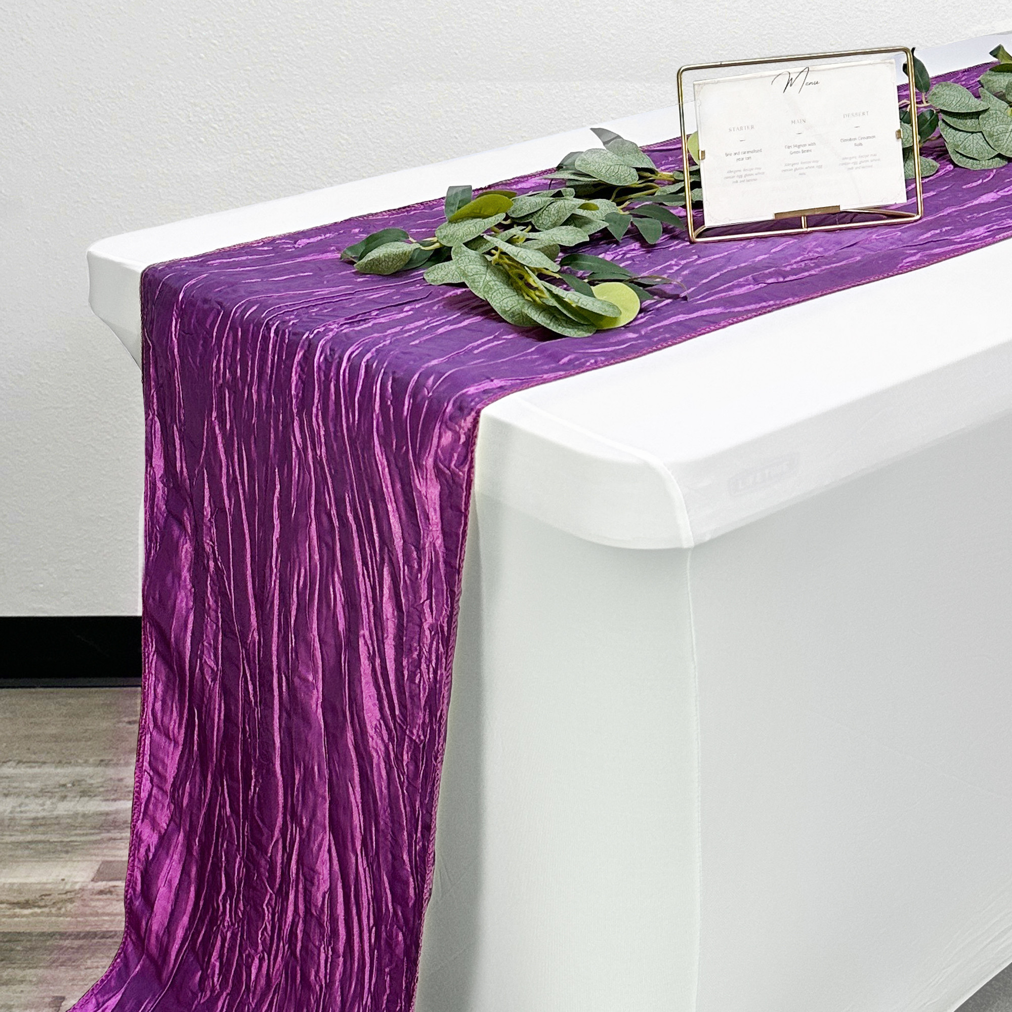 14 x 108 Inch Crinkle Taffeta Table Runner Purple | YCC Linens