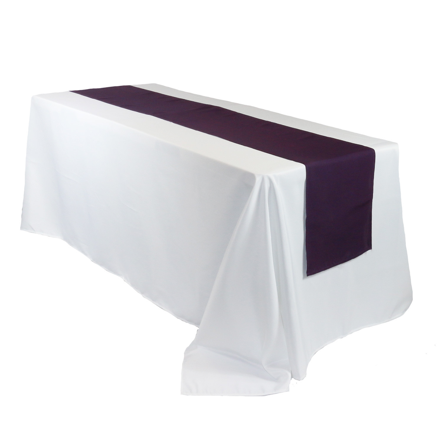 14 x 108 Inch Polyester Table Runner Eggplant on rectangular table