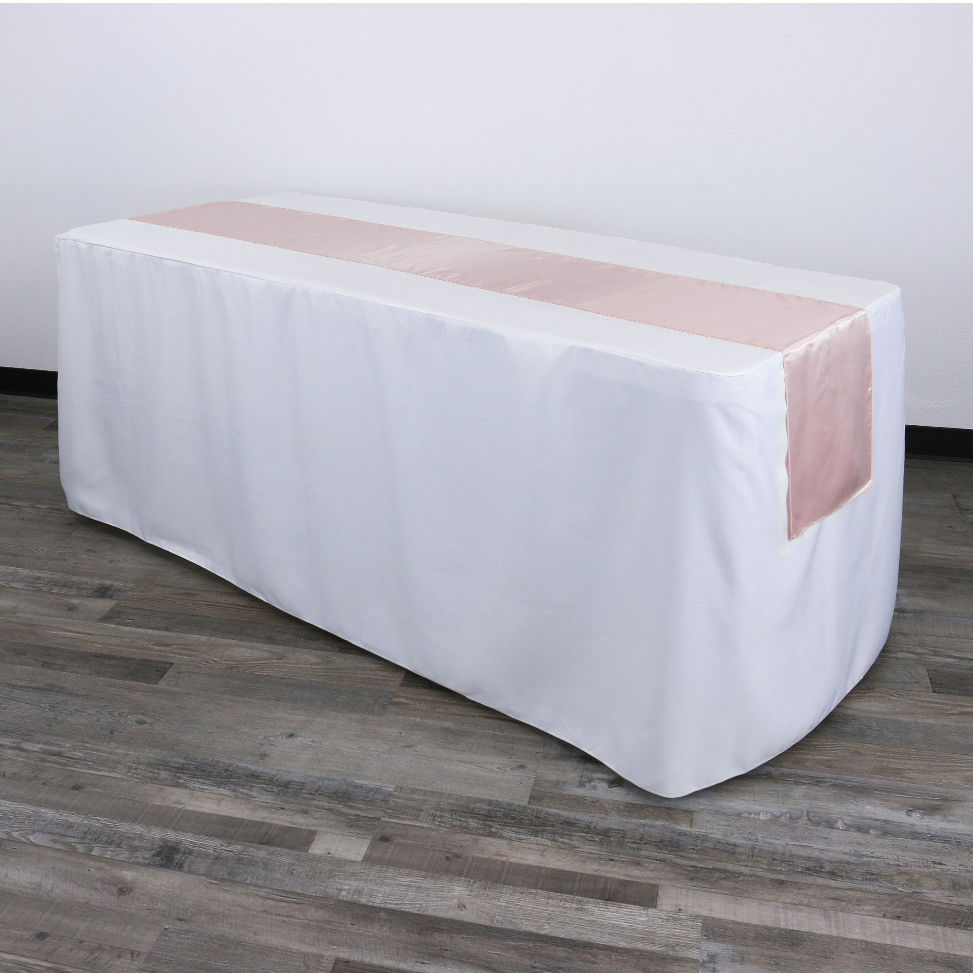 14 x 108 inch Satin Table Runners Blush on a rectangular table