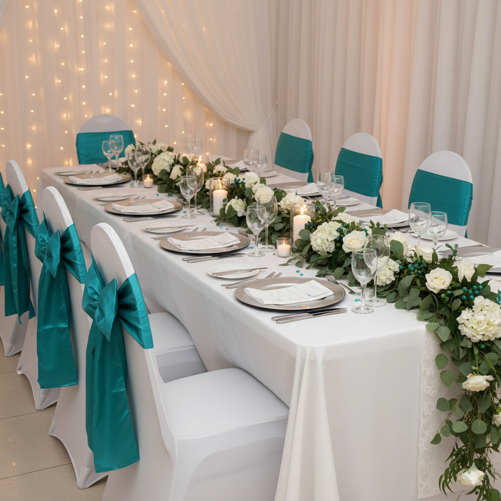 teal chair sashes for weddings, parties and holidays