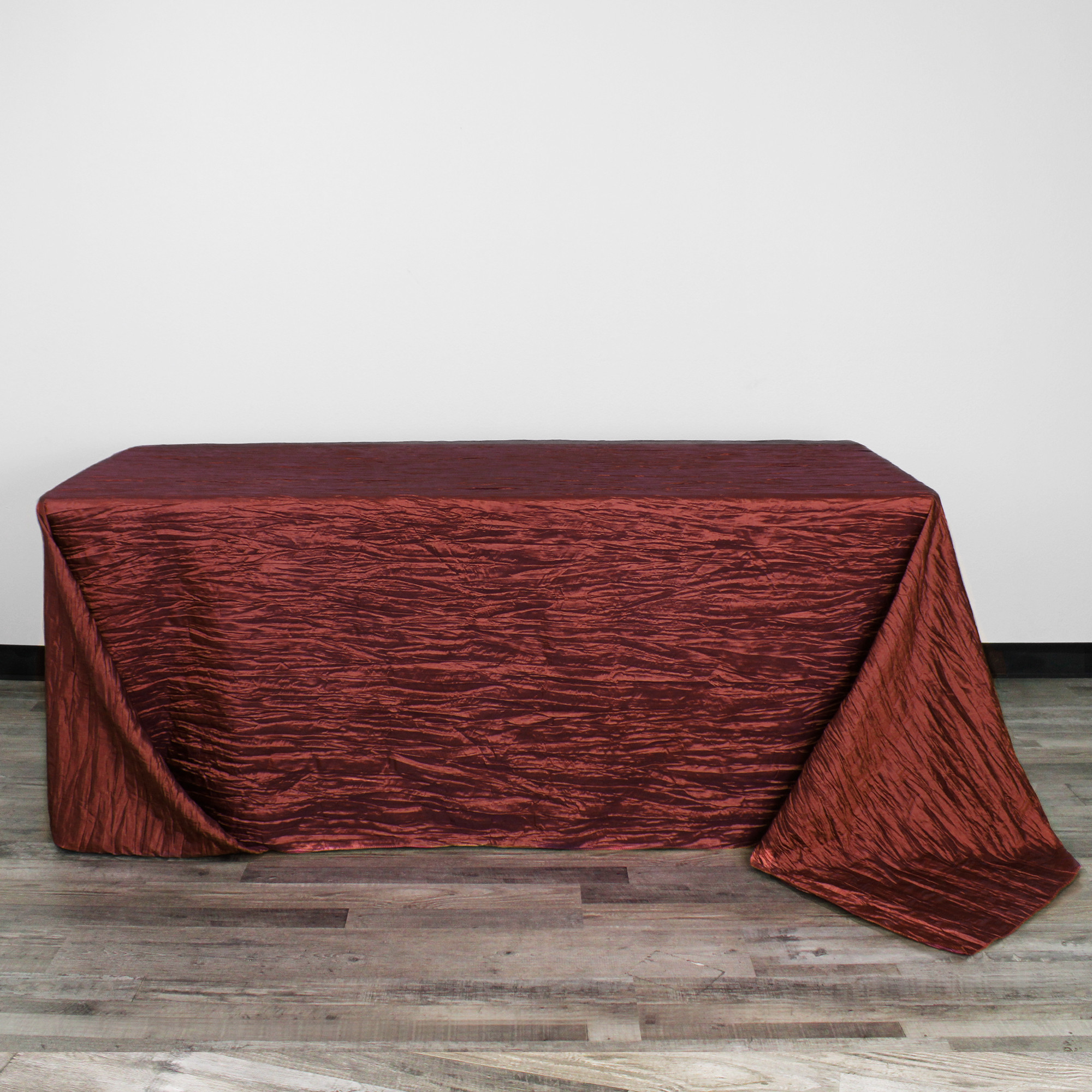 90 x 156 Inch Rectangular Crinkle Taffeta Tablecloth Burgundy front