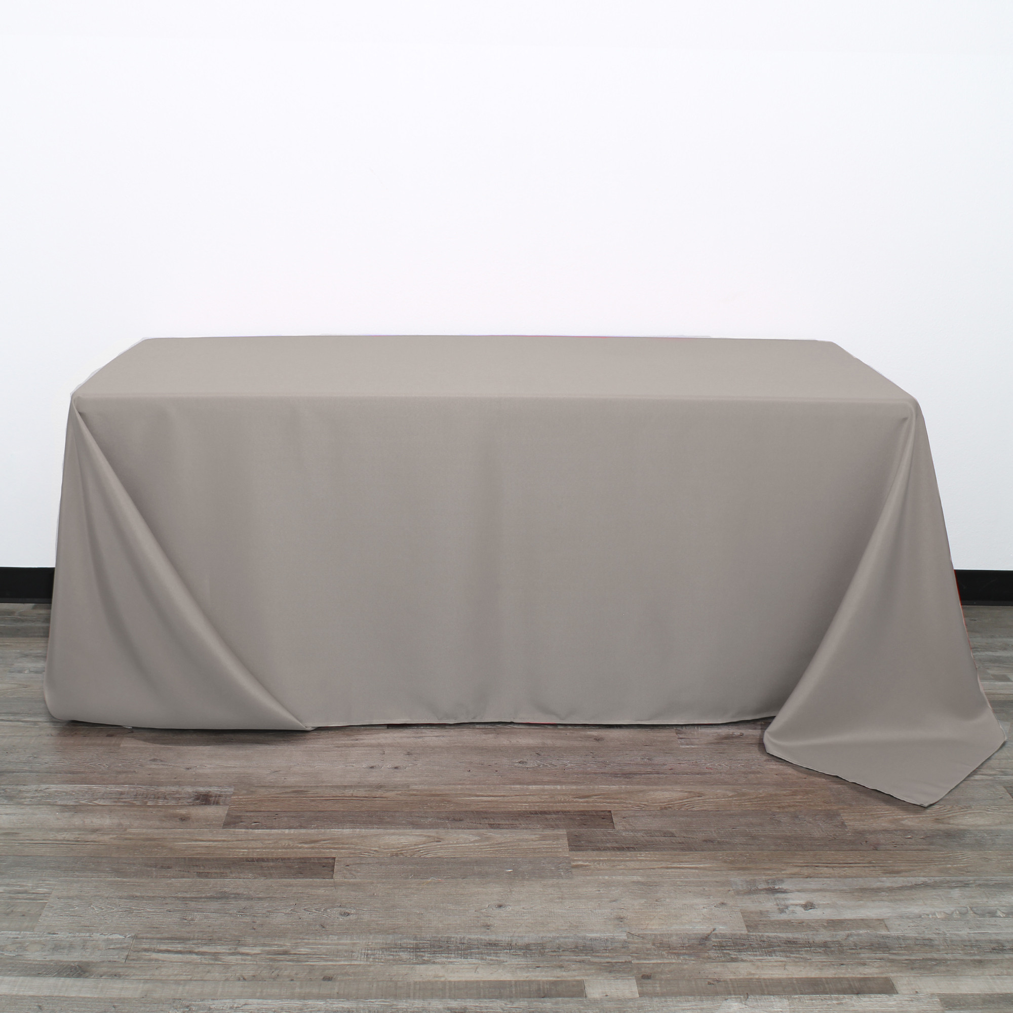 90 x 132 Inch Rectangular Polyester Tablecloth Gray Front