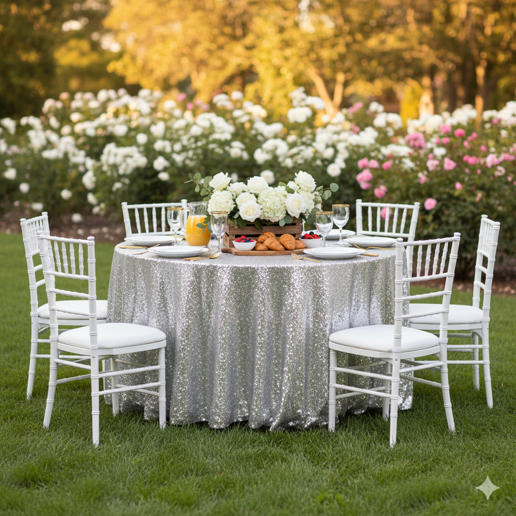 sequin silver tablecloth for weddings