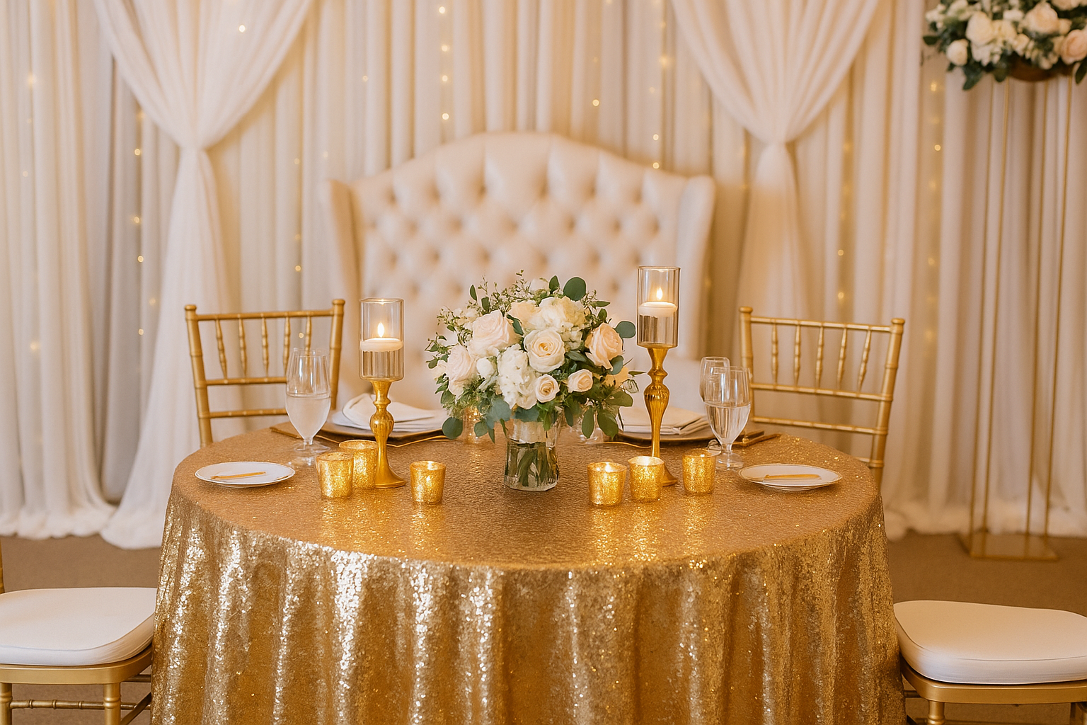 gold sequin tablecloths for weddings and events