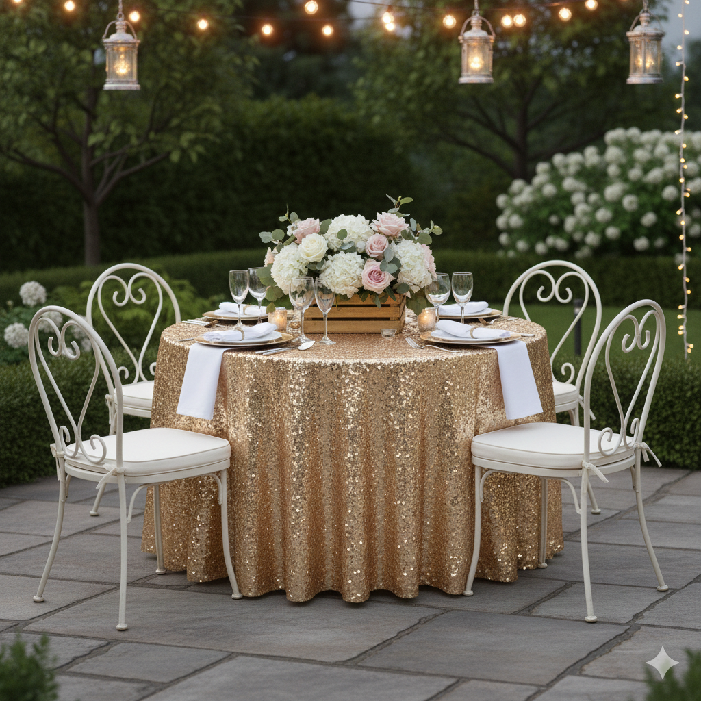 champagne glitz sequin tablecloths for weddings