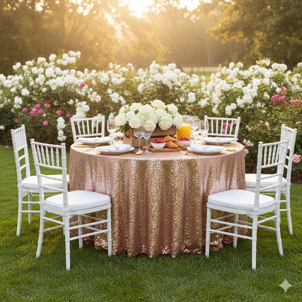 blush glitz tablecloths for weddings