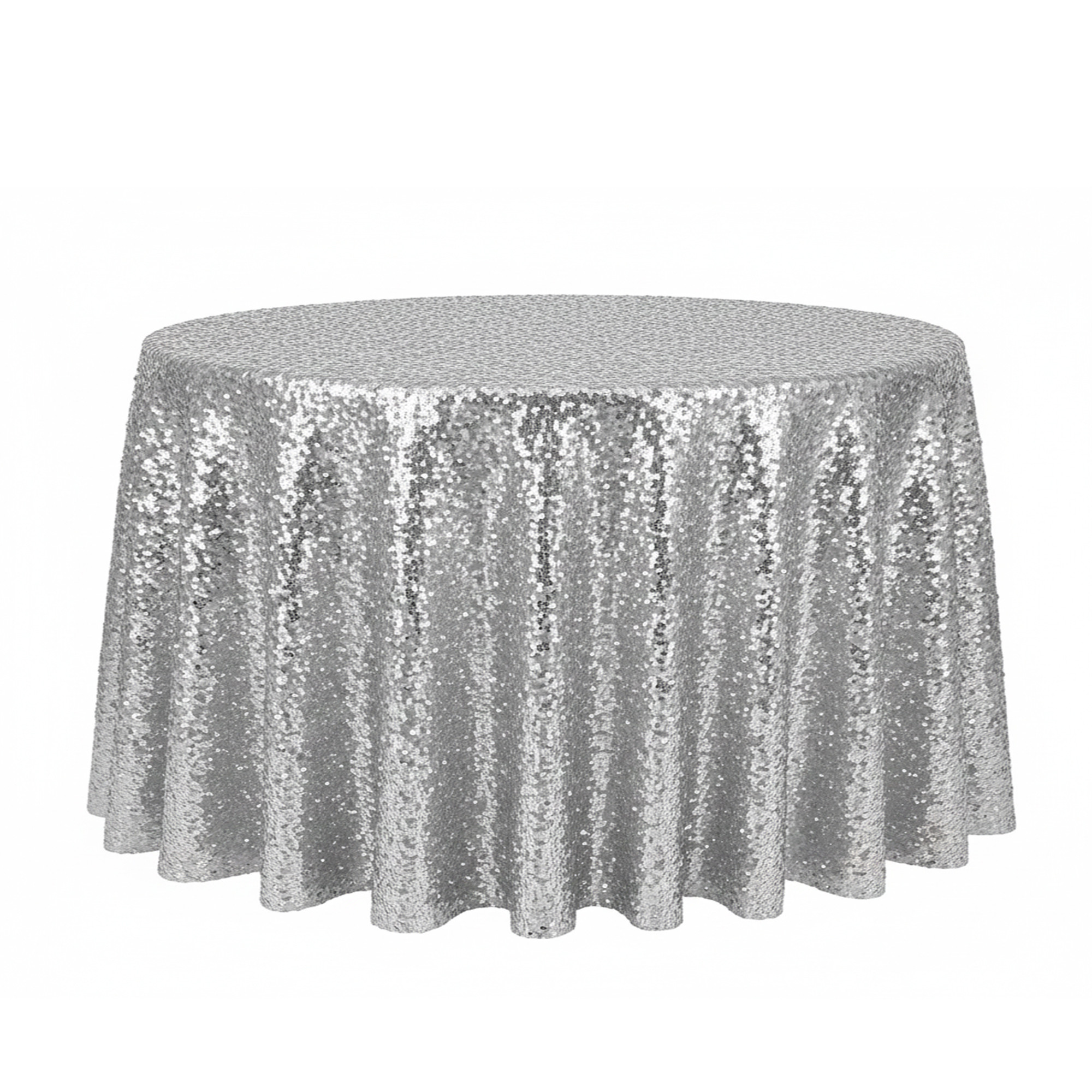132 inch Round Glitz Sequin Tablecloth Silver