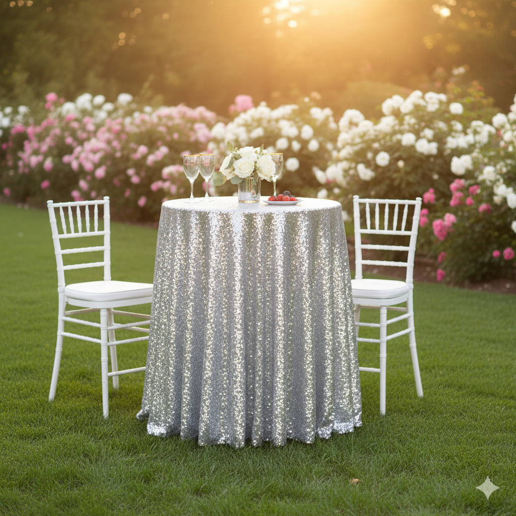 glitz sequin silver for weddings cocktail tables