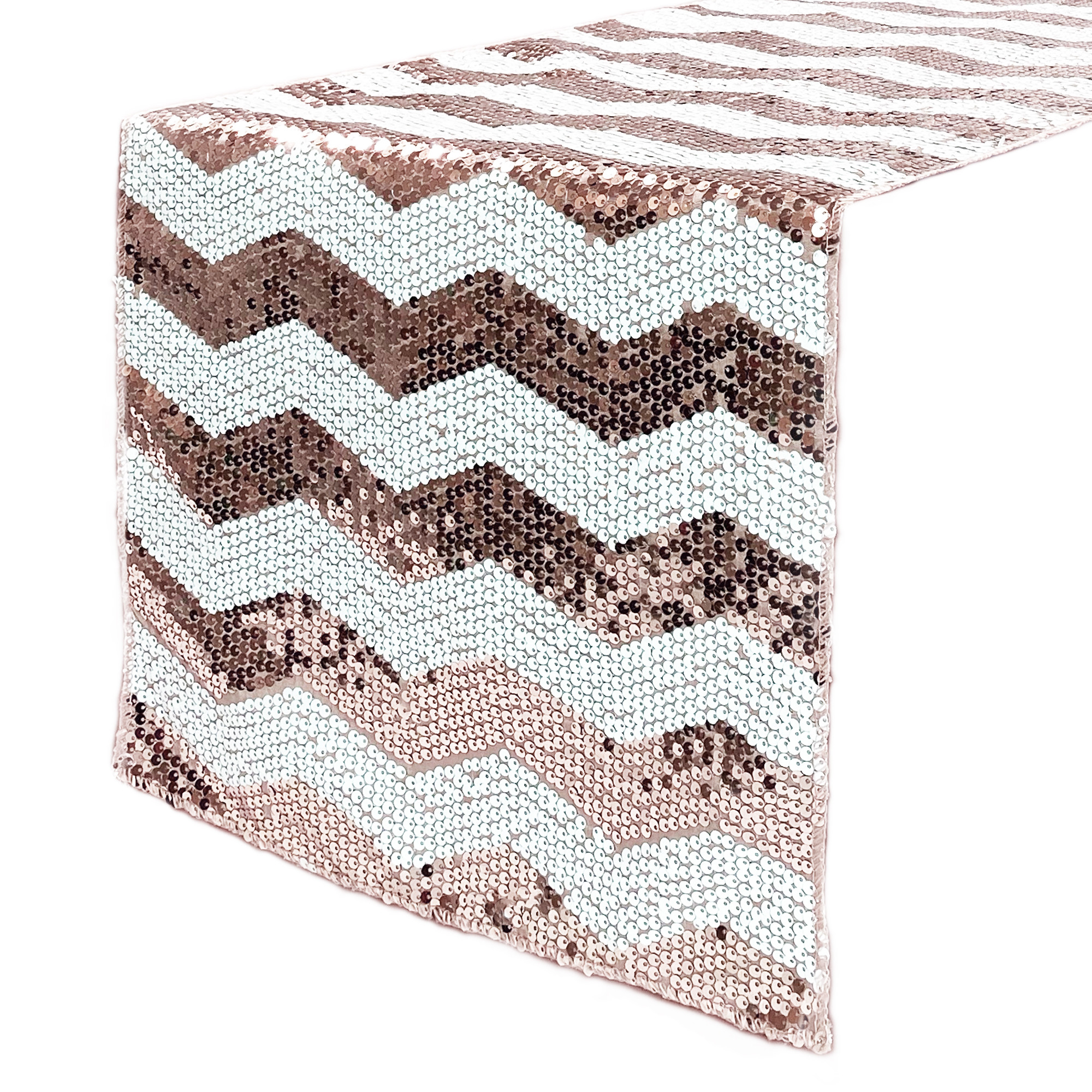 14 x 108 inch Chevron Sequin Table Runners White and Blush