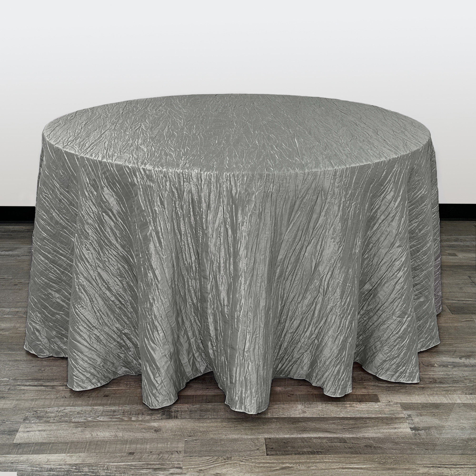 120 Inch Round Crinkle Taffeta Tablecloth Dark Silver / Platinum