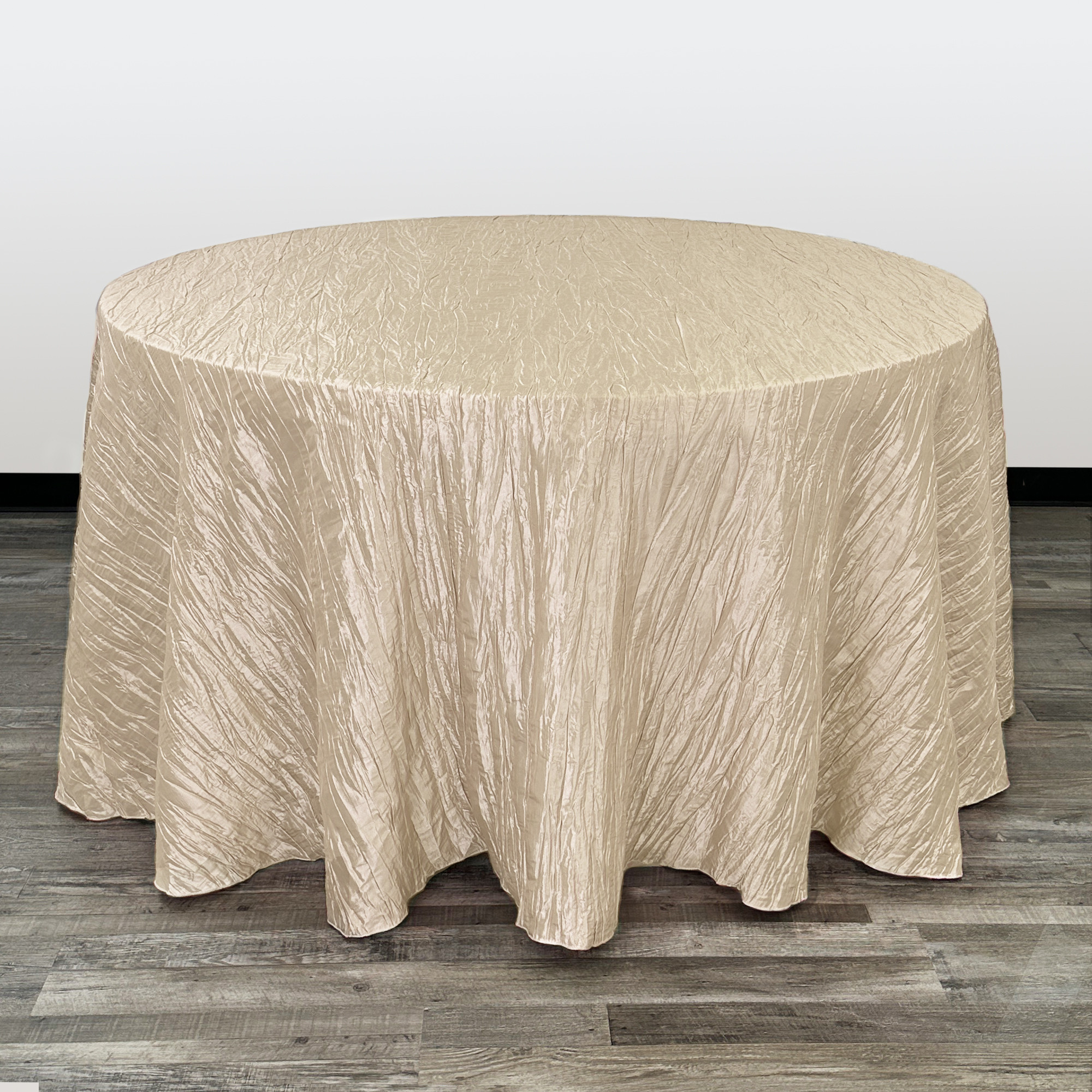 120 Inch Round Crinkle Taffeta Tablecloth Champagne