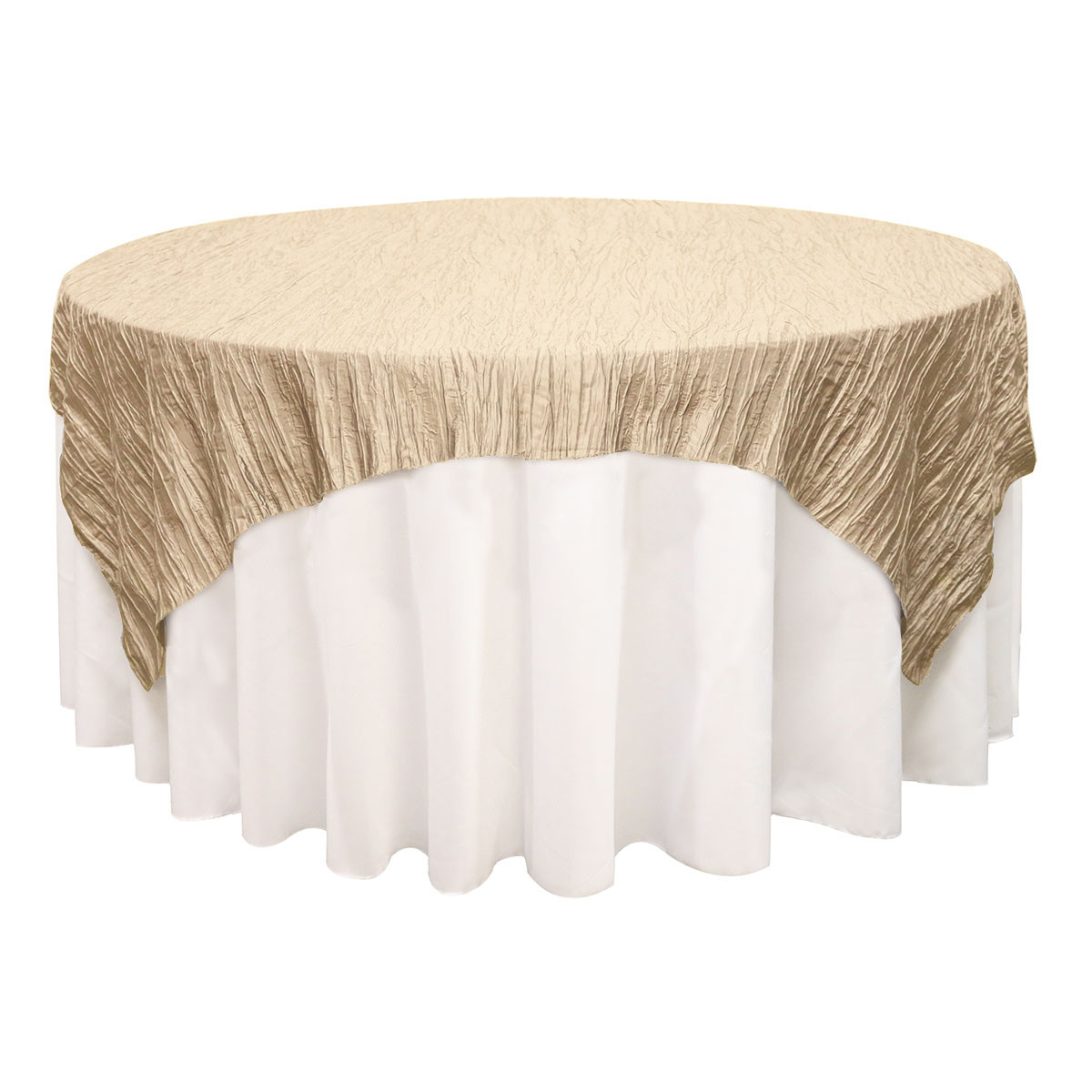 72 inch Square Crinkle Taffeta Table Overlays Champagne