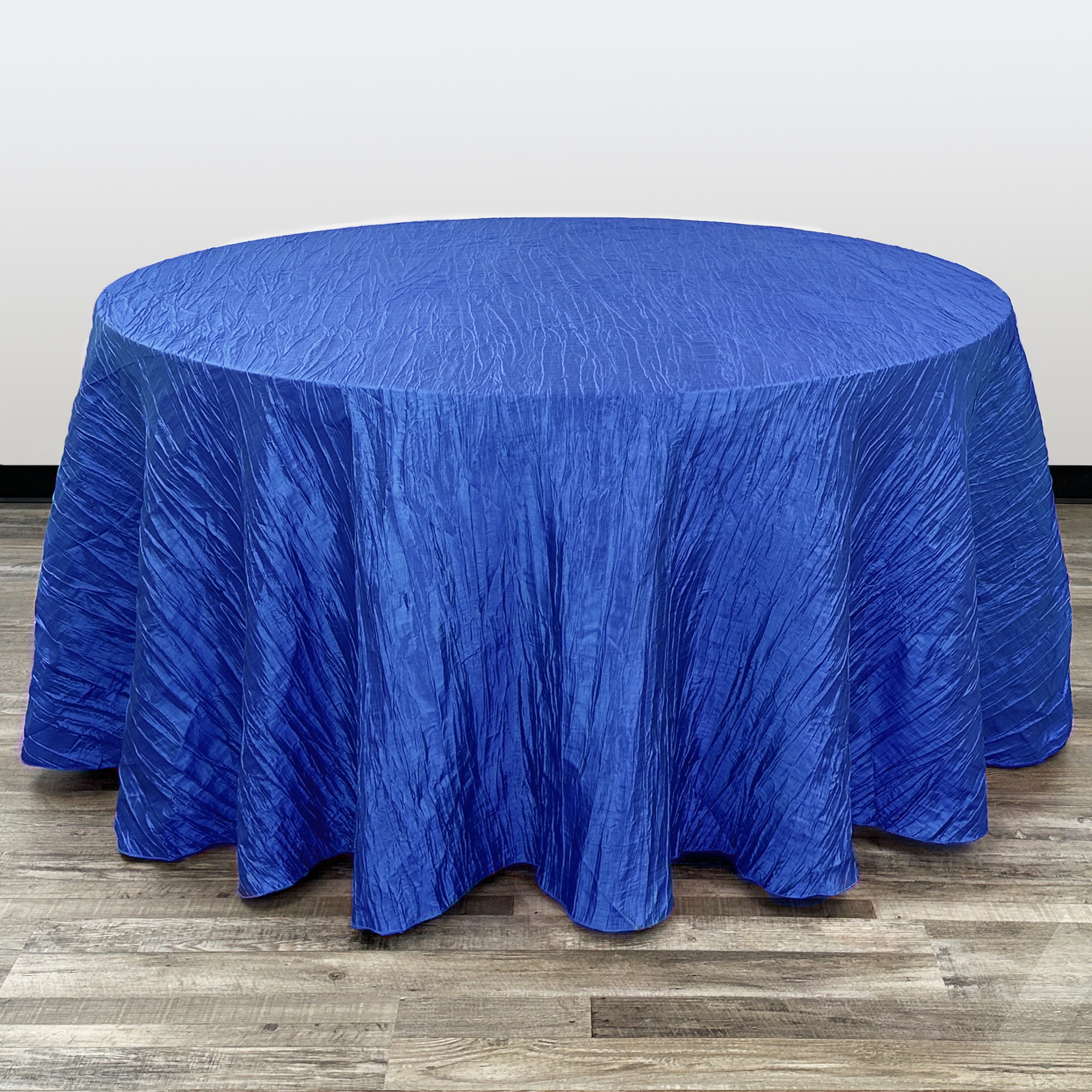 132 Inch Round Crinkle Taffeta Tablecloth Royal Blue | YCC Linens