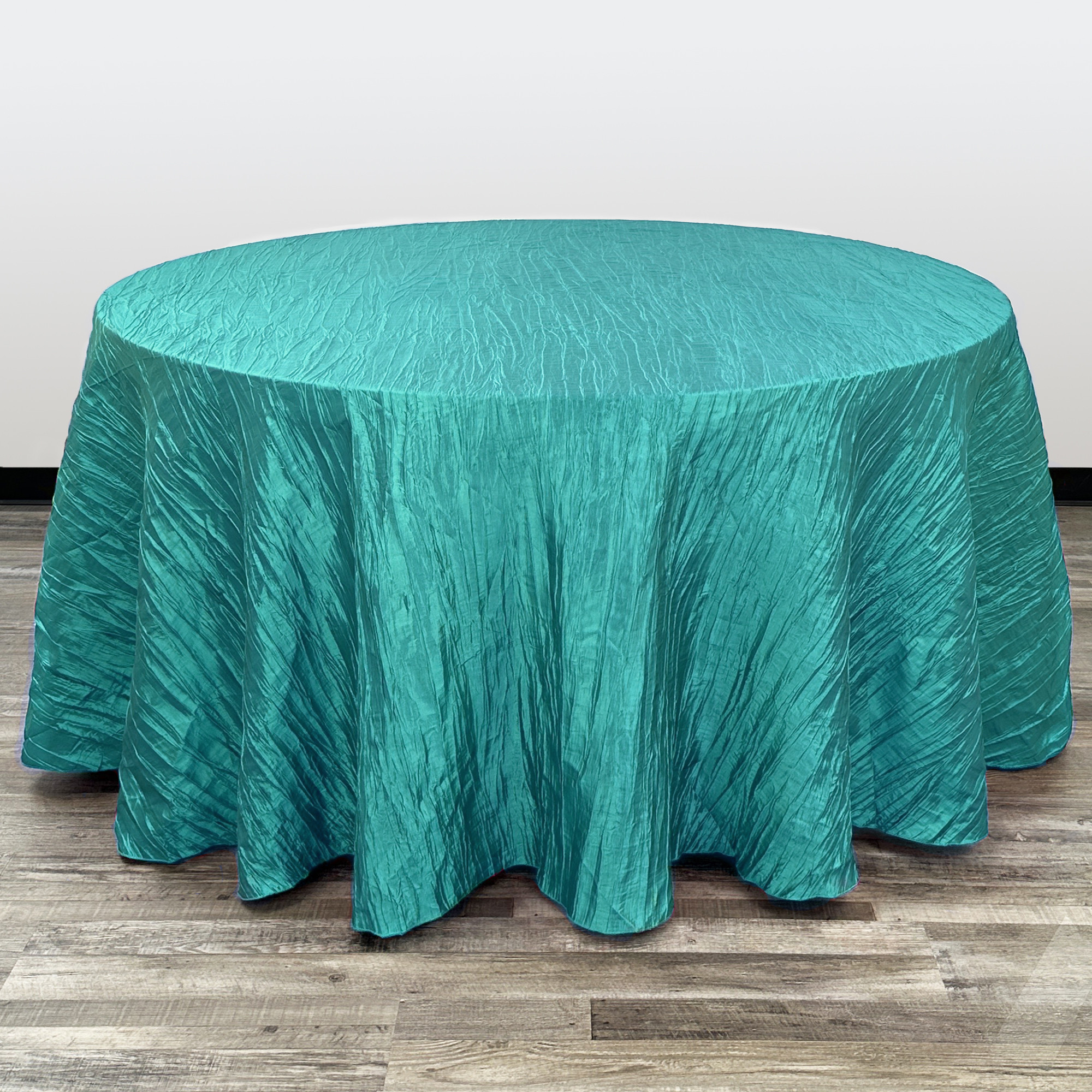 132 Inch Round Crinkle Taffeta Tablecloth Teal | YCC Linens