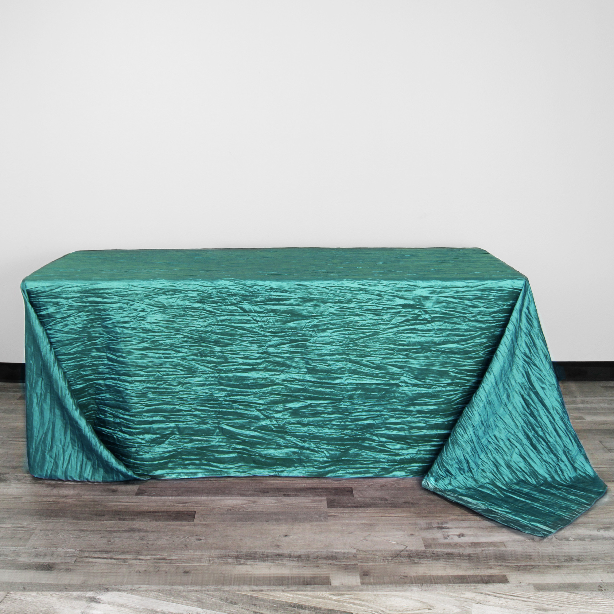 90 x 156 Inch Rectangular Crinkle Taffeta Tablecloth Teal front