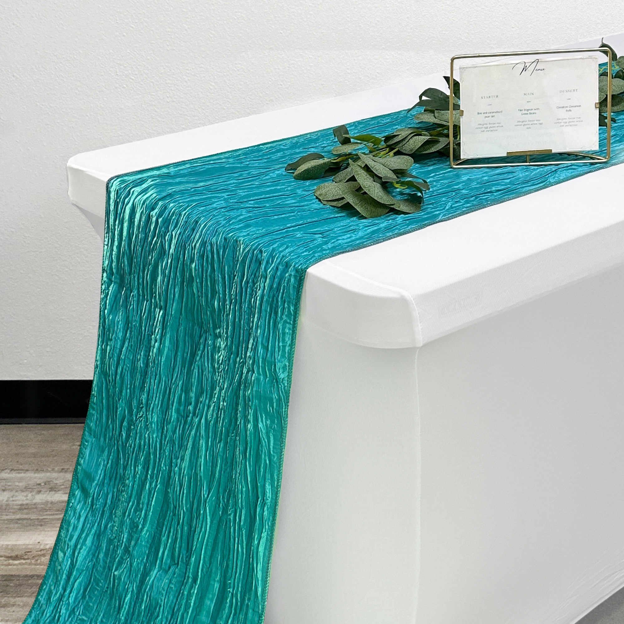 14 x 108 inch Crinkle Taffeta Table Runners Teal