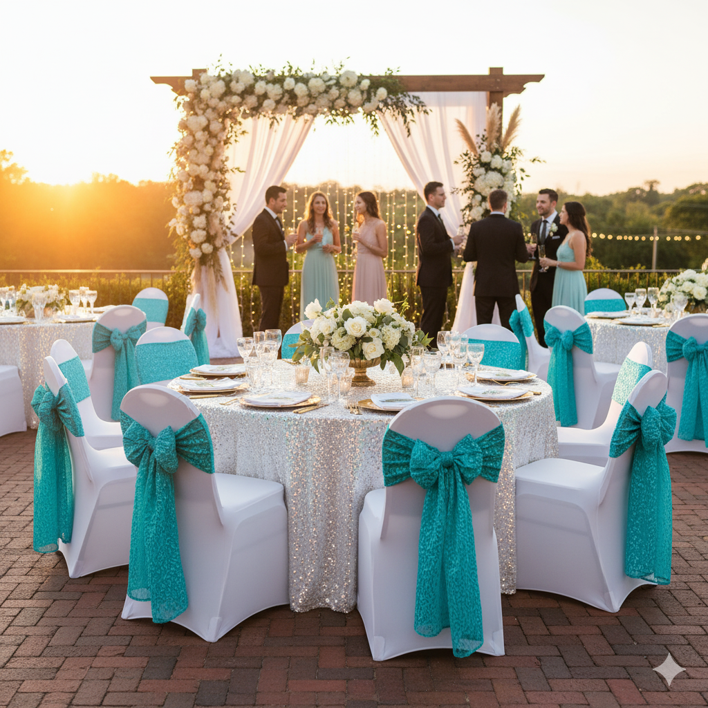 teal crinkle taffeta sashes for weddings