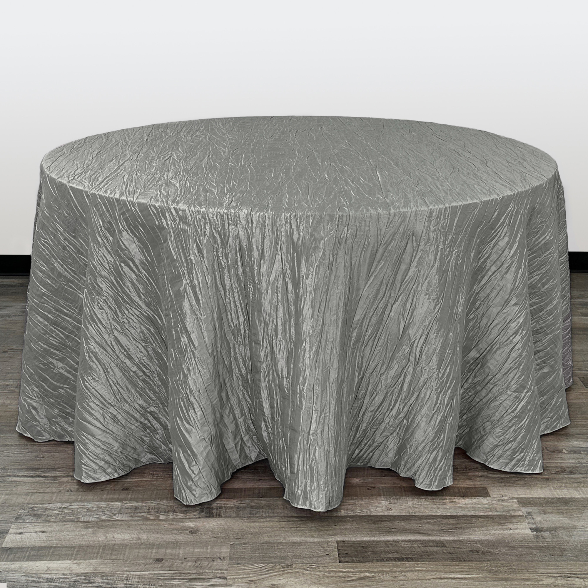 132 Inch Round Crinkle Taffeta Tablecloth Dark Silver / Platinum