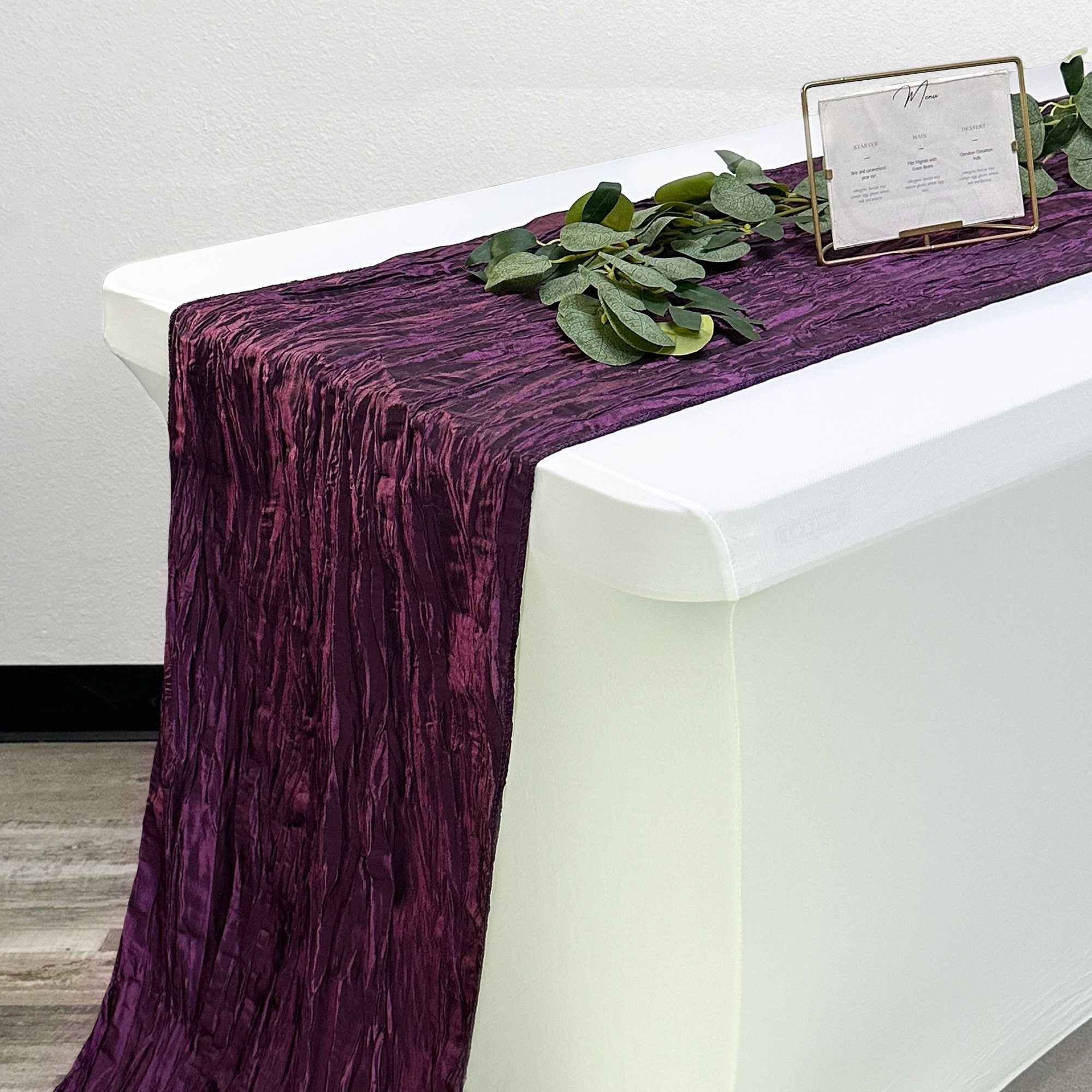 14 x 108 Inch Crinkle Taffeta Table Runner Eggplant | YCC Linens