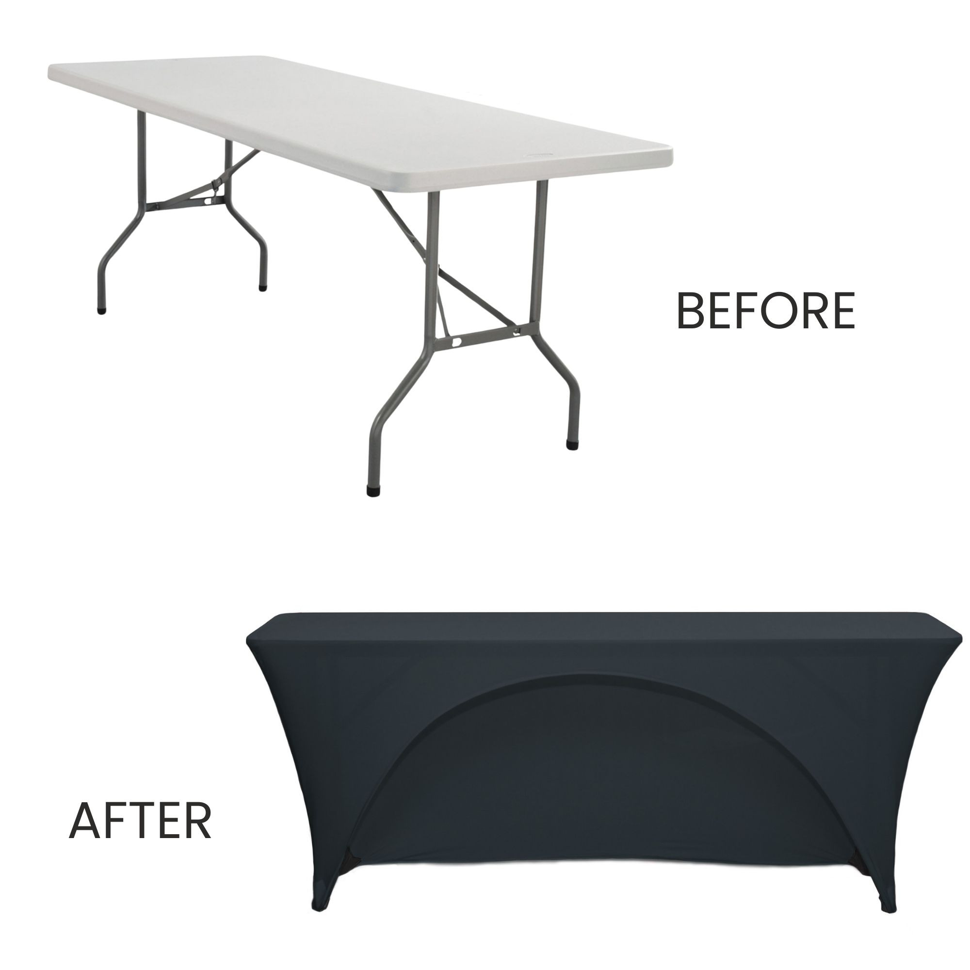 Stretch Spandex 8 Ft Open Back Rectangular Table Covers Black before and after