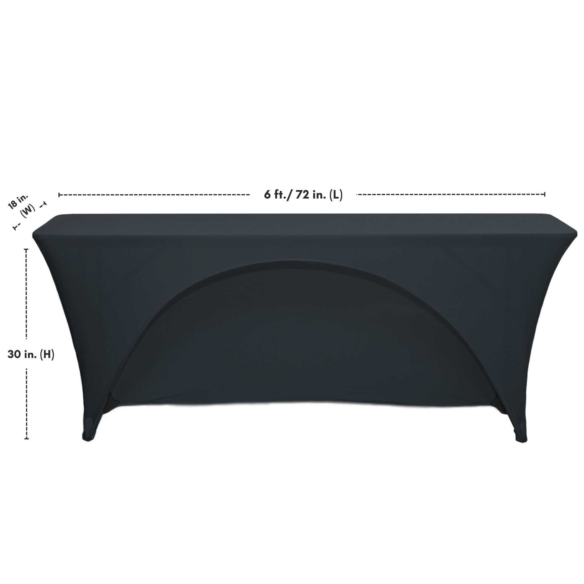 Stretch Spandex 6 ft x 18 Inches Open Back Rectangular Table Cover Black Dimensions